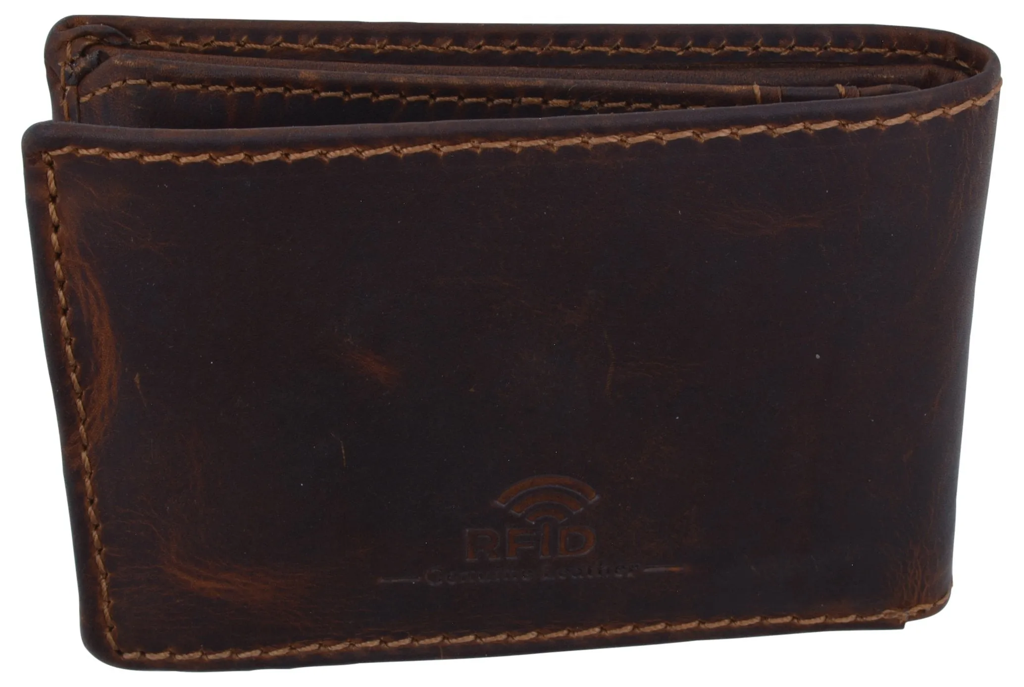 New Cazoro RFID Premium Vintage Leather Small Slim Mens Bifold Wallet with Coin Pouch 618105RHU