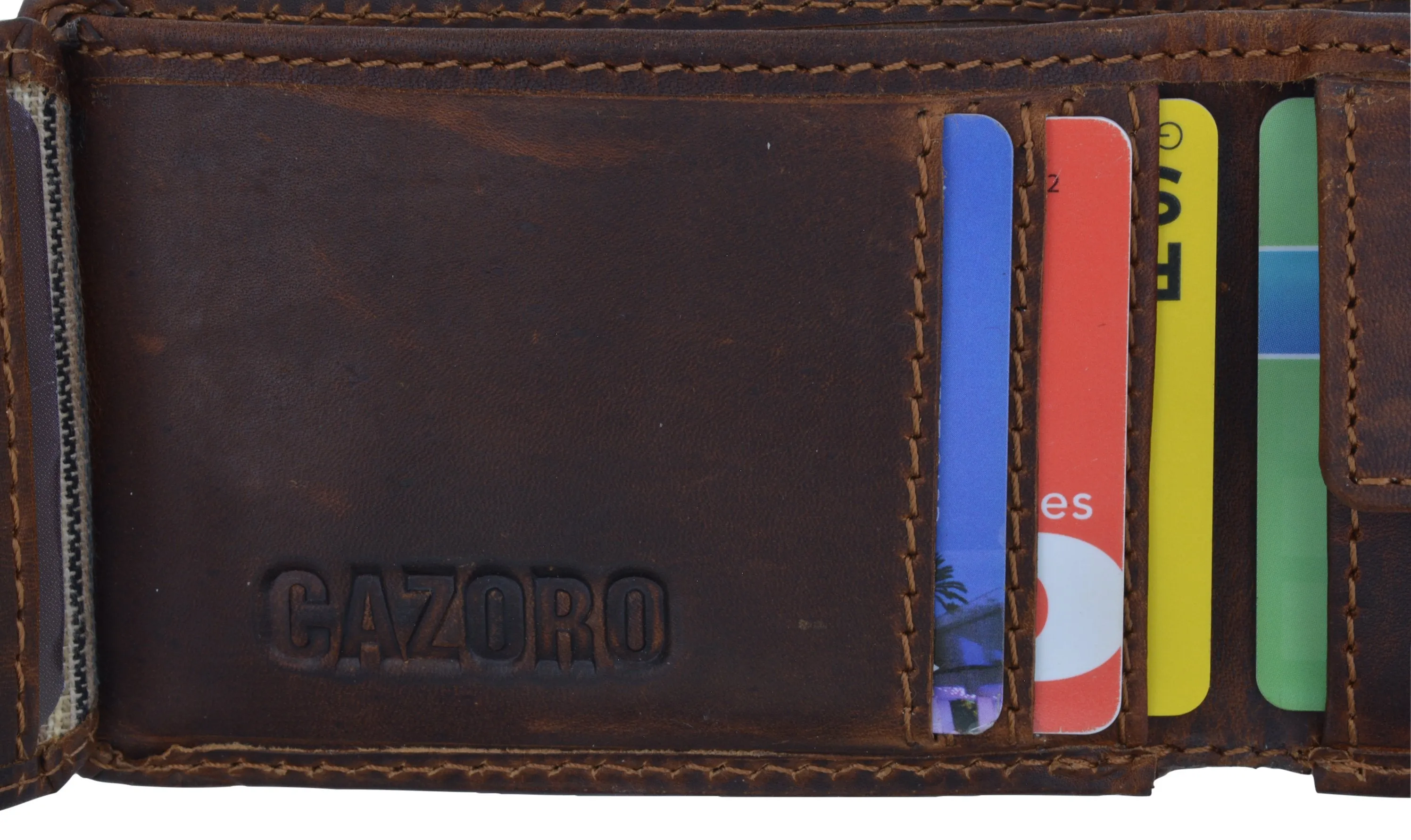 New Cazoro RFID Premium Vintage Leather Small Slim Mens Bifold Wallet with Coin Pouch 618105RHU