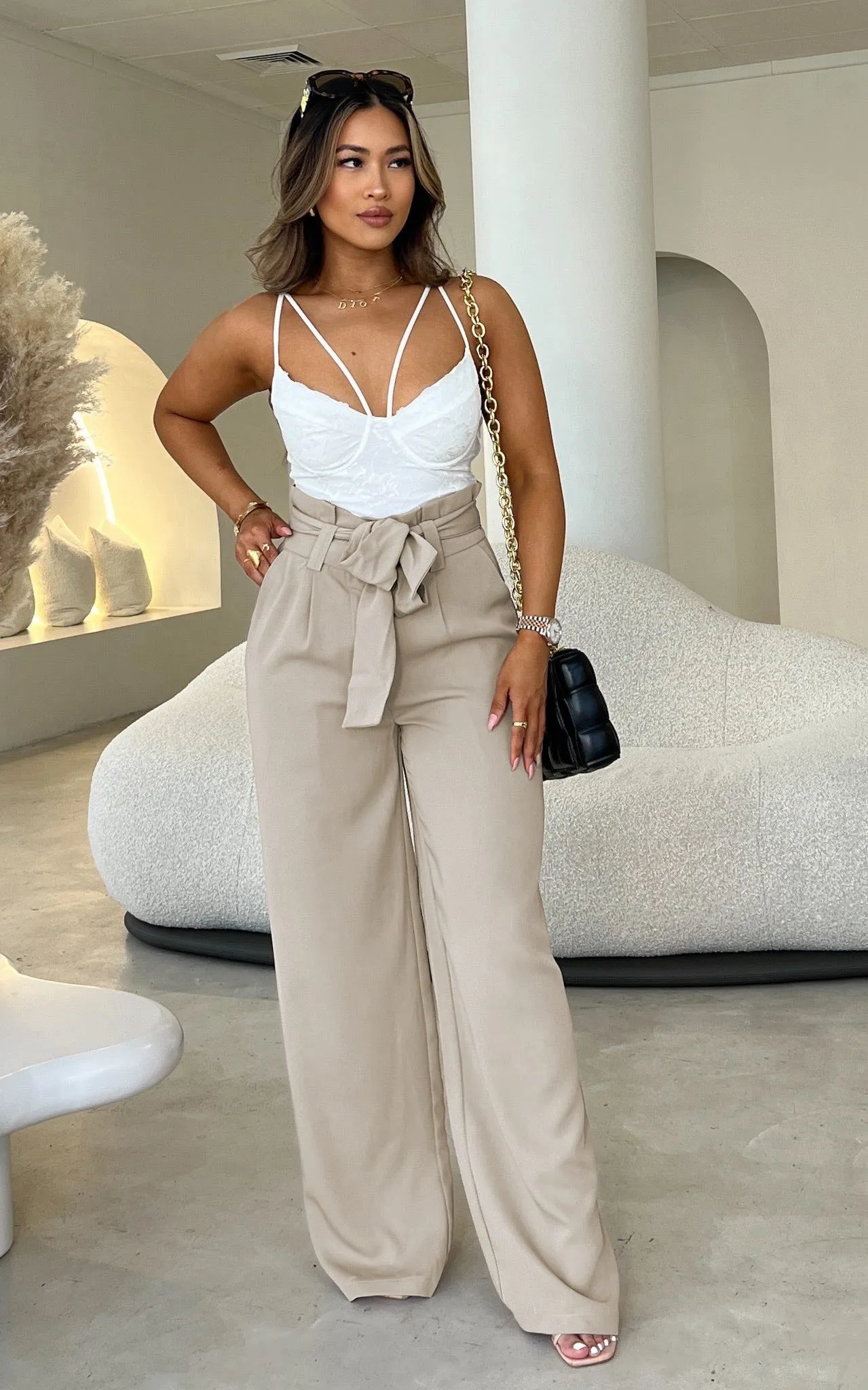 Nookie Wide Leg Pants - Beige