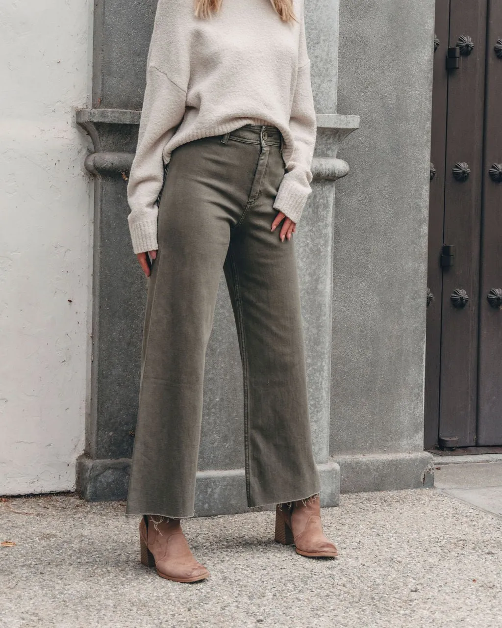 Olive Straight Wide Leg Pants