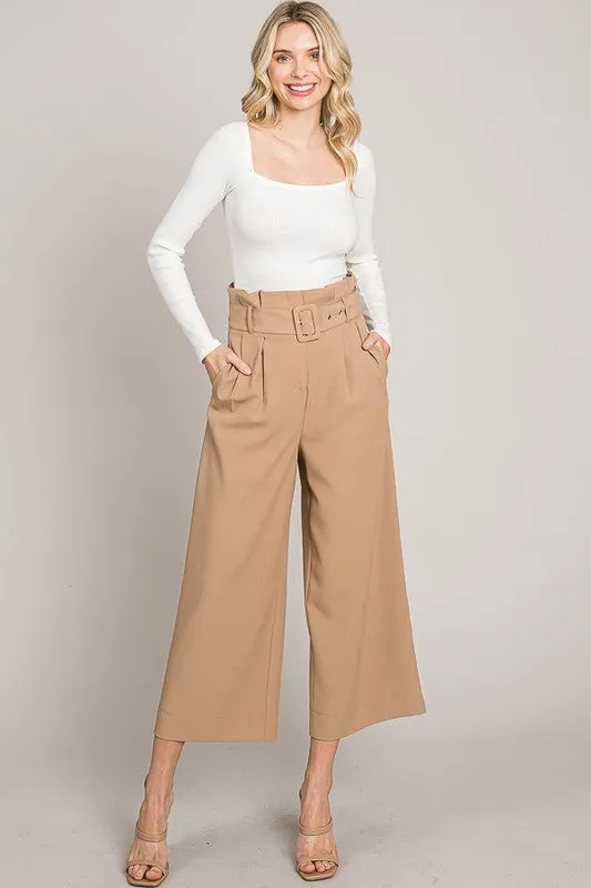 Pantalon A la Cintura con Cinturón Corte Wide Leg