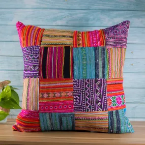 Patchwork cushion cover from H'mong embroidery fabric