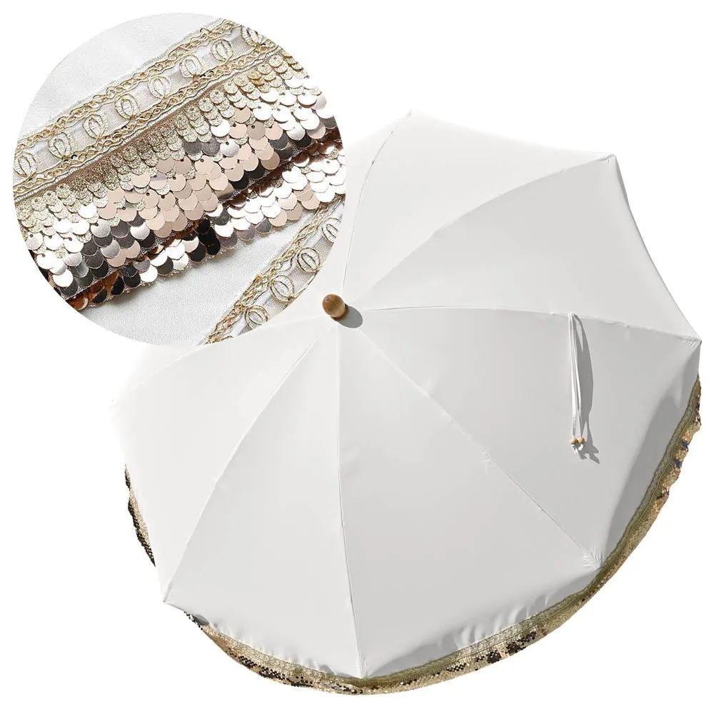 Patio Umbrella Tilt Wooden 6ft 8-Rib with Sequin Jazz