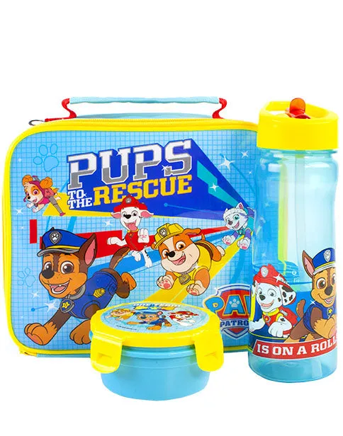 PAW Patrol Rescue Pups Childrens 3 Piece Lunch Bag, Bottle & Snackpot Set