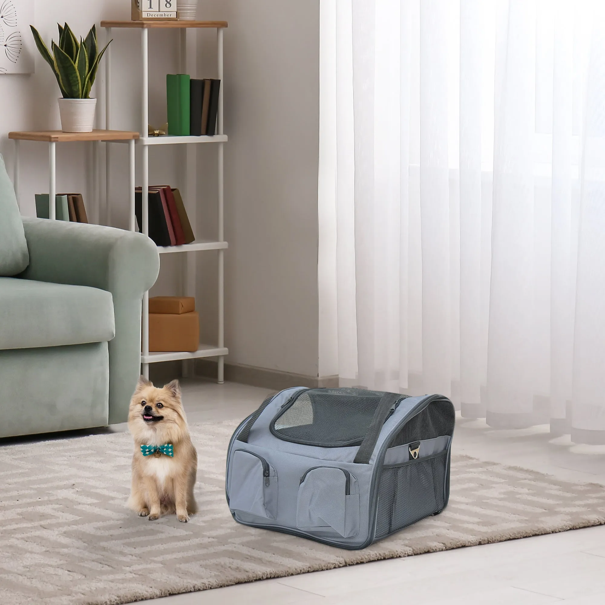 PawHut 41Lx34Wx30H cm Pets Carrier Folding Bag-Grey