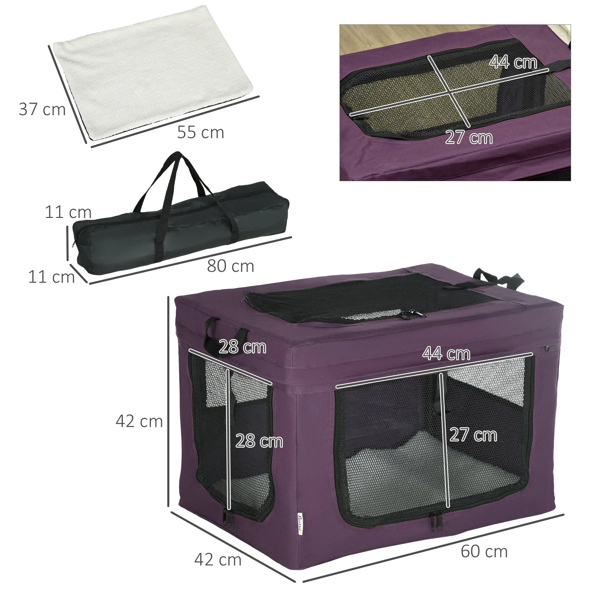 PawHut 60cm Soft Side Pet Carrier w/ Cushion, for Miniature Dogs - Purple