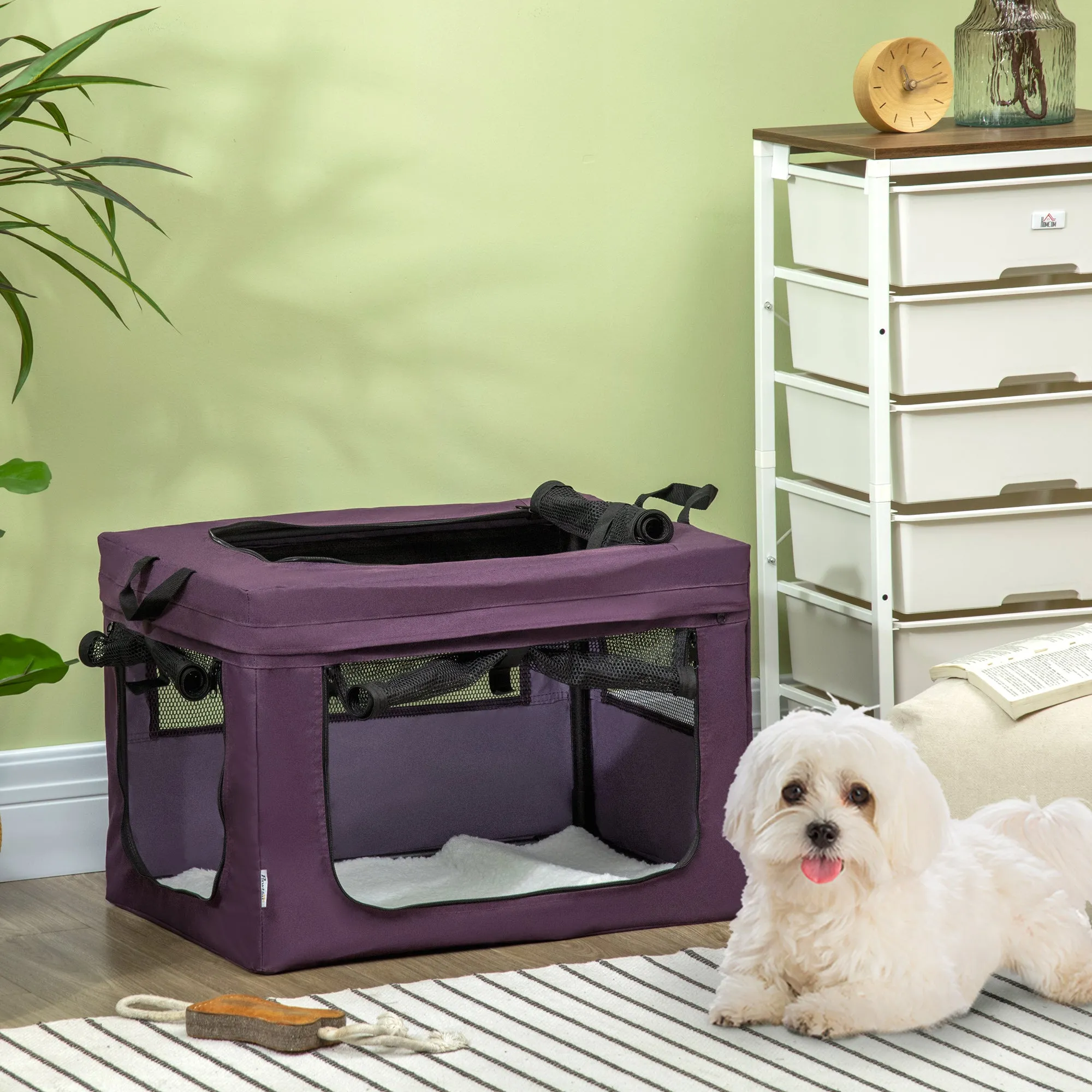 PawHut 60cm Soft Side Pet Carrier w/ Cushion, for Miniature Dogs - Purple