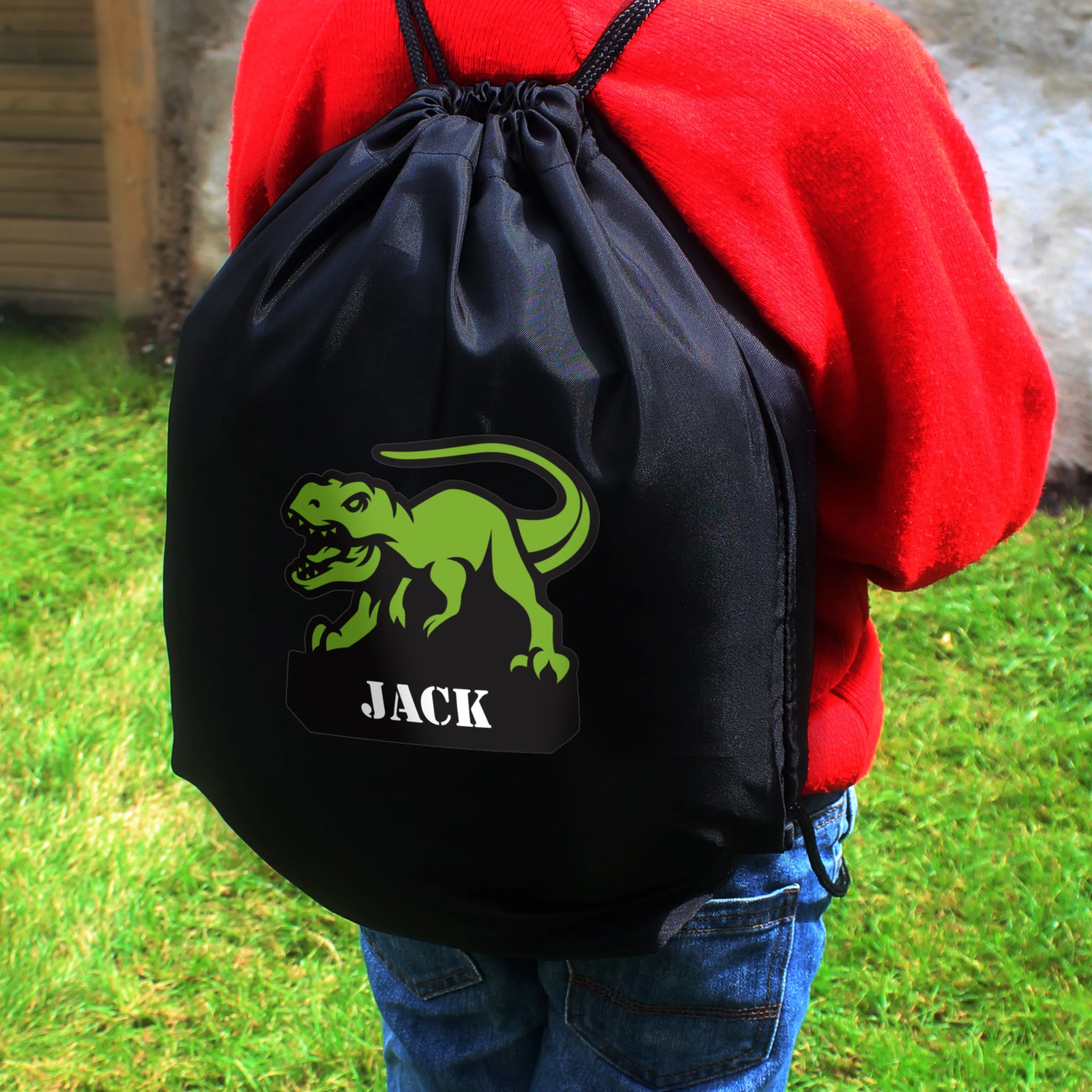 Personalised Dinosaur Black Kit Bag