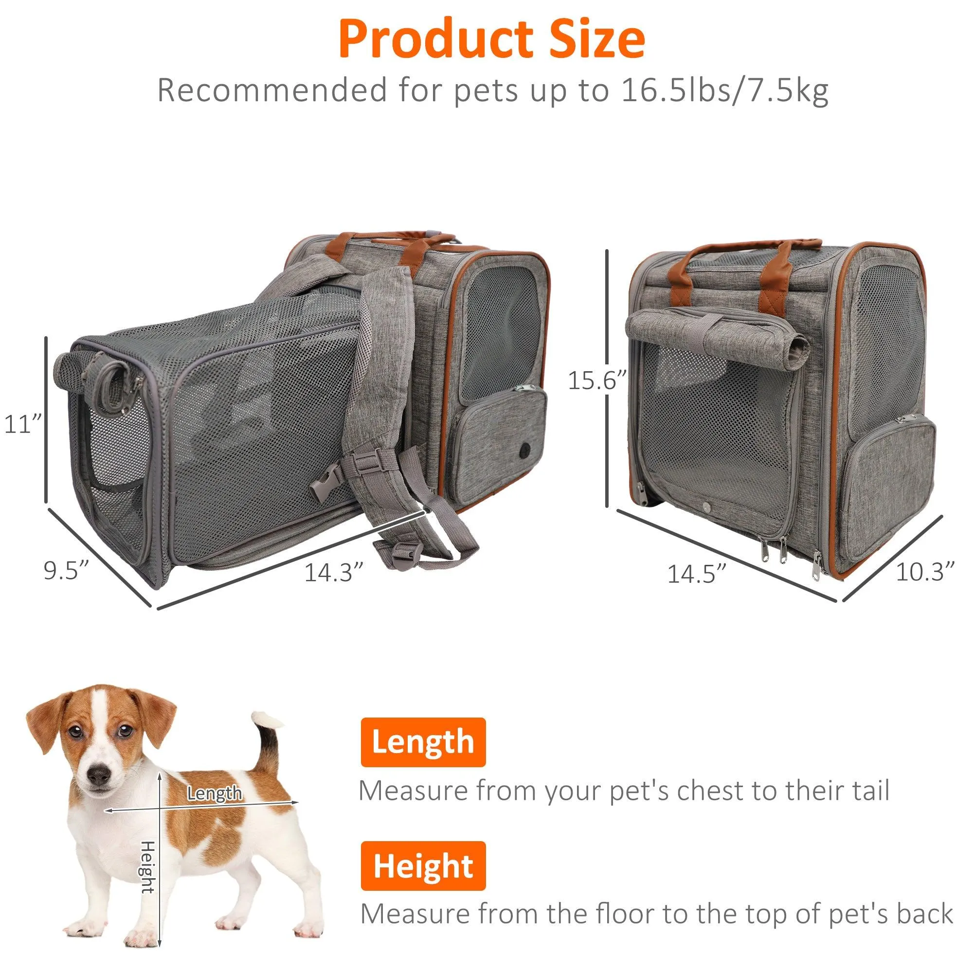 Pet Backpack Dog Cat Travel Carrier Bag with Soft-Sided Mesh and Safety Strap, Gray