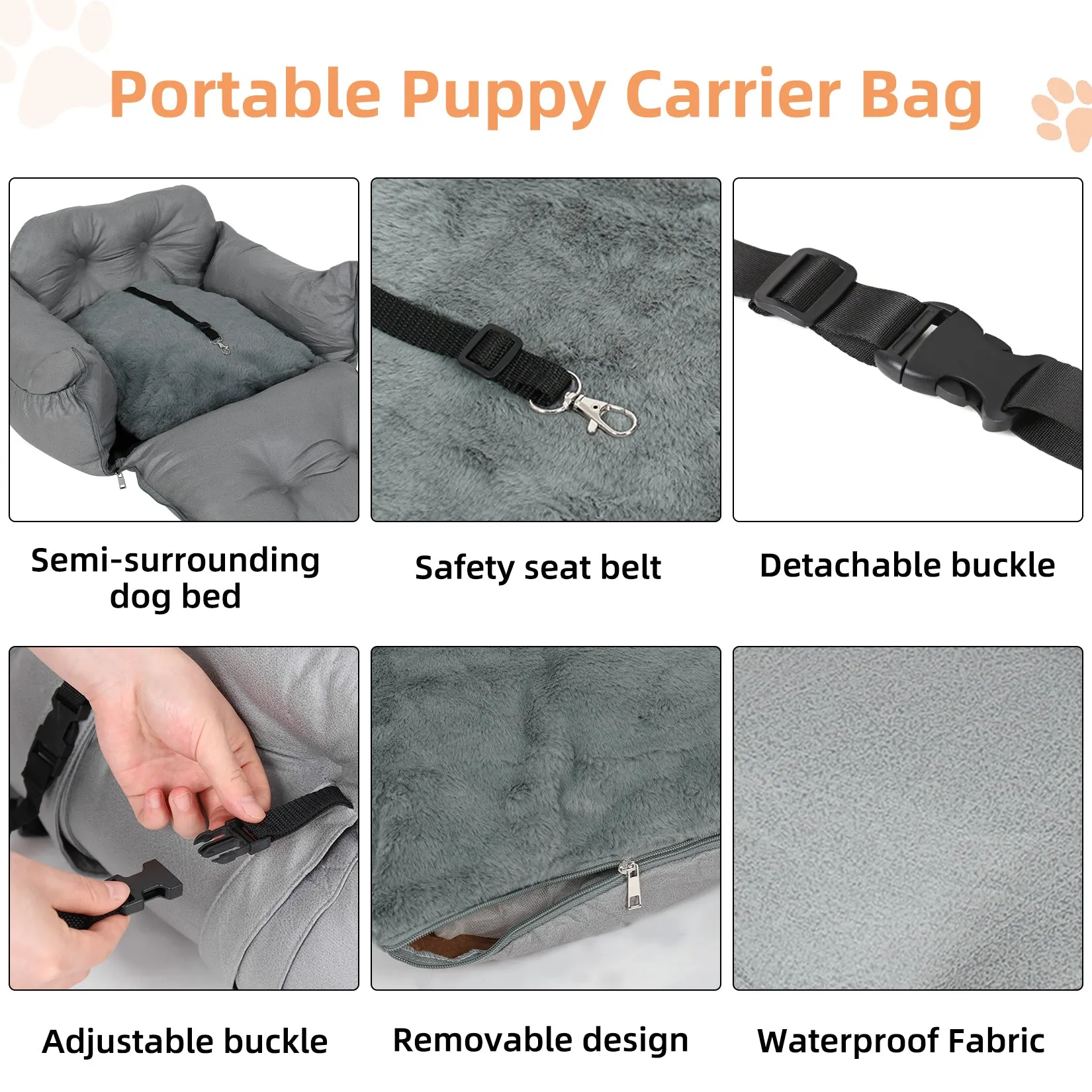 Pet Car Seat: Semi-closed Dog Pet Travel Bed Car Booter Seat with Handle and Safety Belt for Small Animals, Outdoor Trips