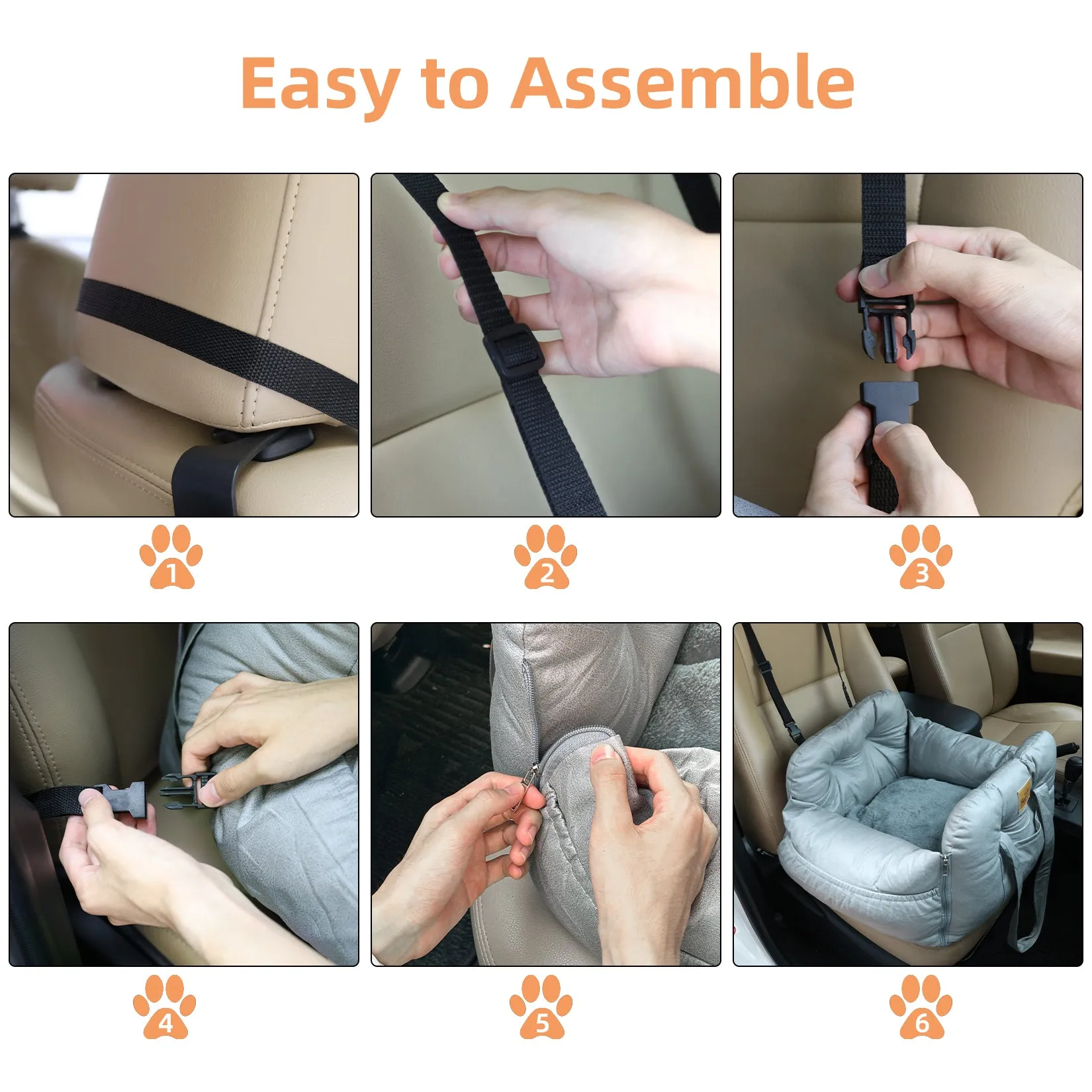 Pet Car Seat: Semi-closed Dog Pet Travel Bed Car Booter Seat with Handle and Safety Belt for Small Animals, Outdoor Trips