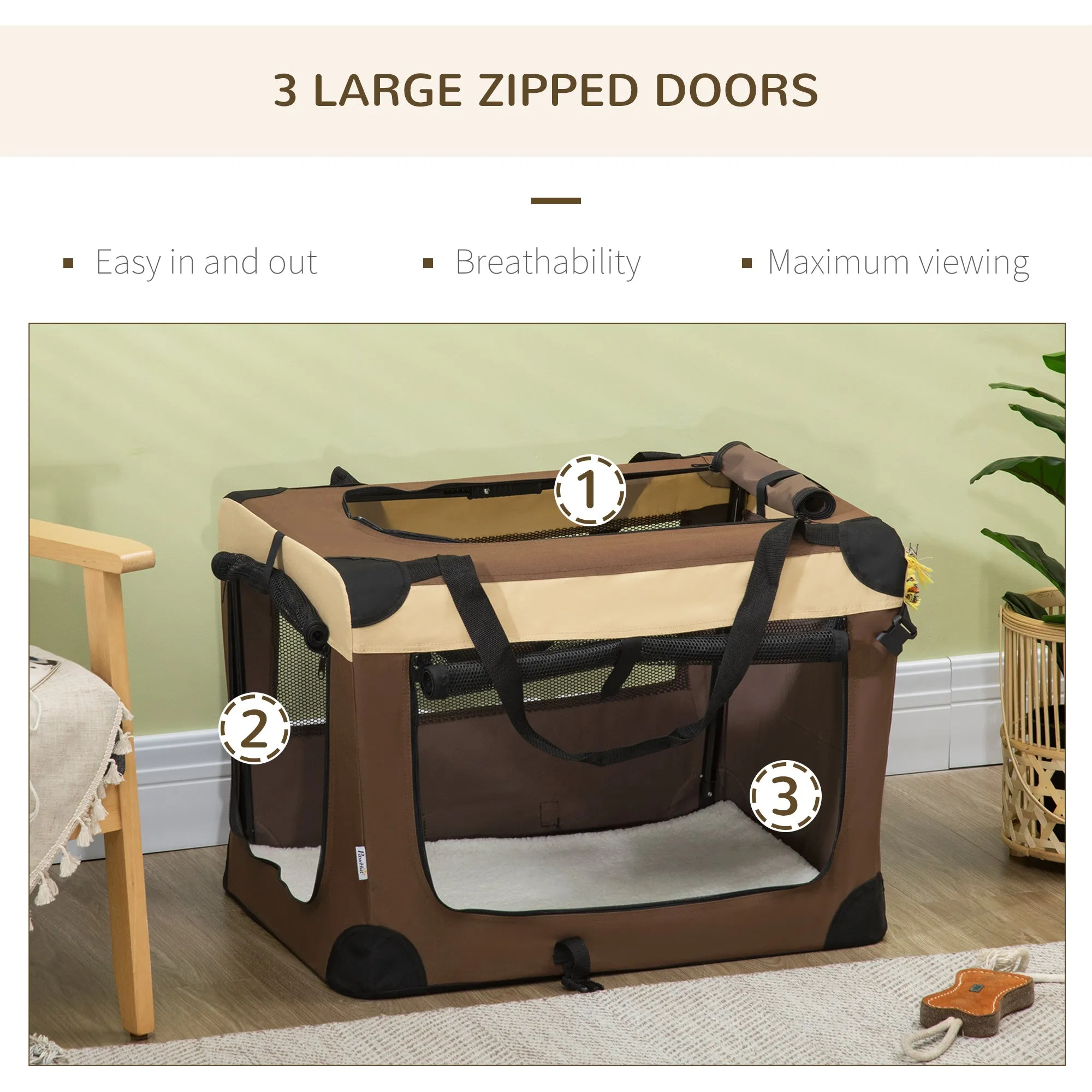 Pet Carrier, Foldable Cat Carrier Dog Bag with Cushion, for Small Dogs and Cats, 50 x 70 x 51 cm, Brown