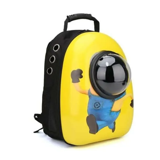 PetGains PGGN Space Pet Backpack: Pet Transport Travel Astronaut Carrier Bag with Multiple Air Vents (Yellow Minion Print)