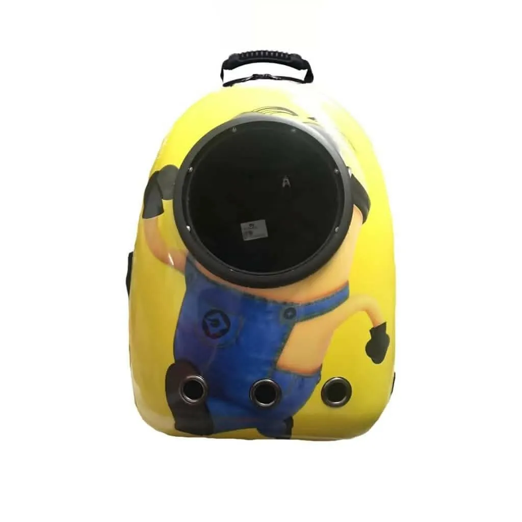 PetGains PGGN Space Pet Backpack: Pet Transport Travel Astronaut Carrier Bag with Multiple Air Vents (Yellow Minion Print)