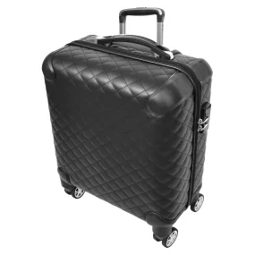 Pilot Case Diamond Quilted Faux Leather 8 Wheel Cabin Travel Bag Airborne Black