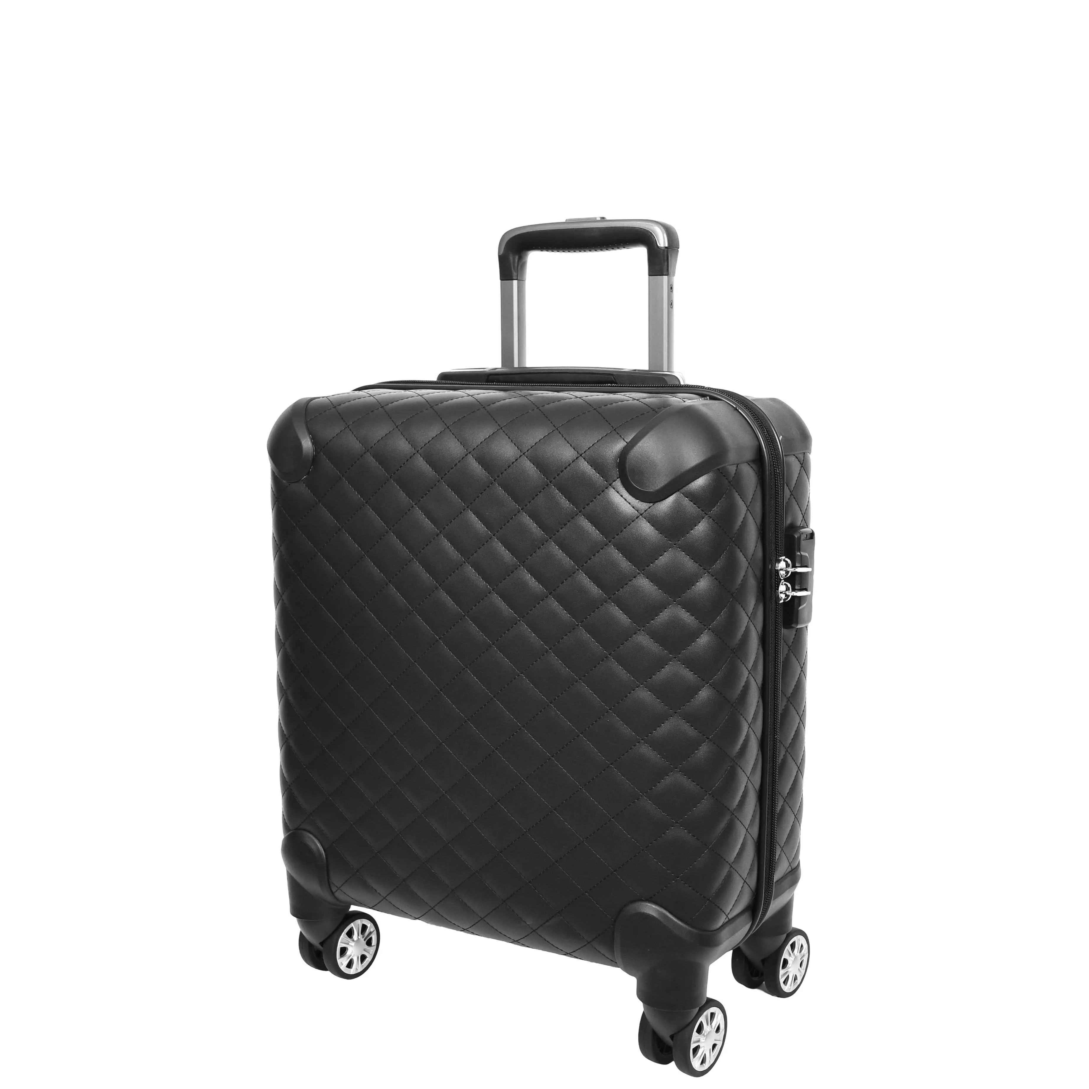 Pilot Case Diamond Quilted Faux Leather 8 Wheel Cabin Travel Bag Airborne Black