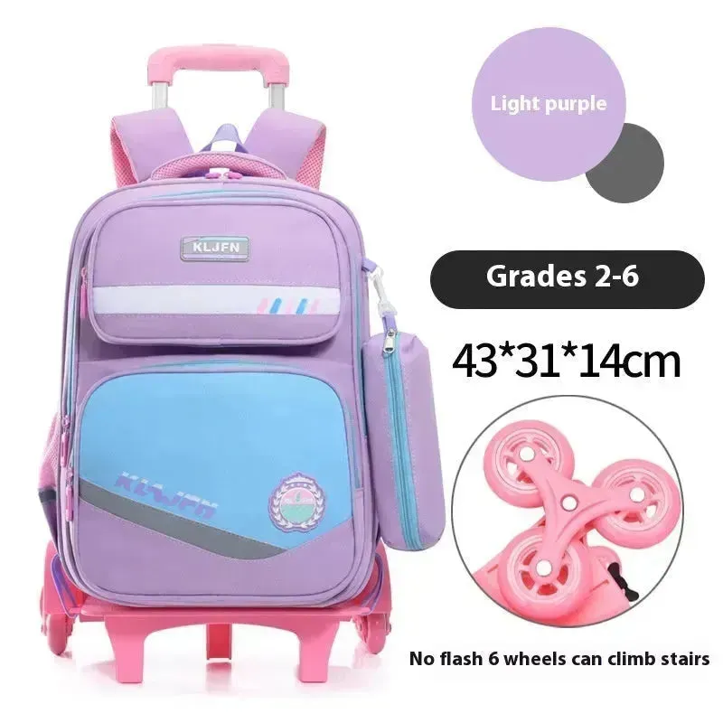 Portable Burden Alleviation Bull Wheel Trolley Schoolbag Bookbag for Boy and Girl