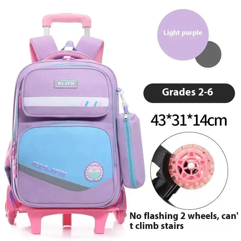 Portable Burden Alleviation Bull Wheel Trolley Schoolbag Bookbag for Boy and Girl