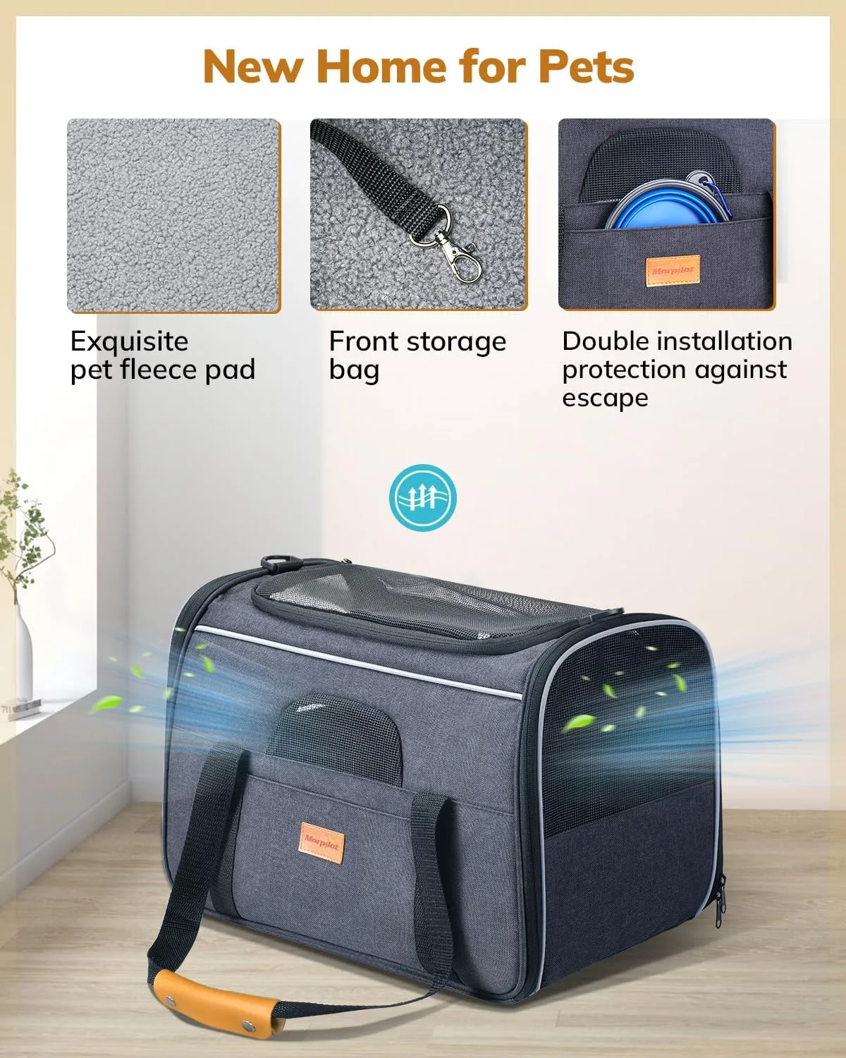 Portable Pet Bag - Folding Fabric Pet Carrier with Locking Safety Zippers, Airline Approved