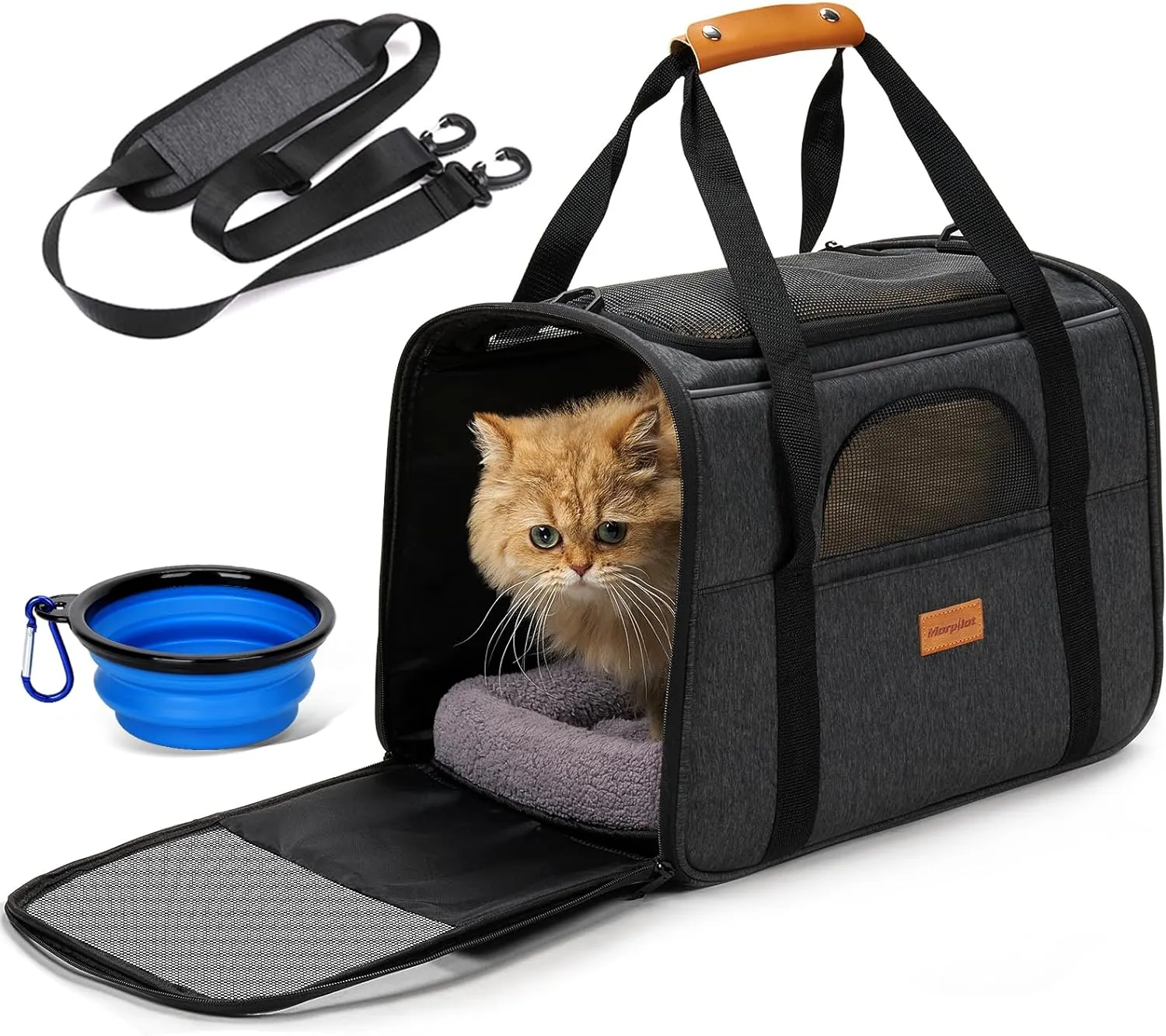 Portable Pet Bag - Folding Fabric Pet Carrier with Locking Safety Zippers, Airline Approved