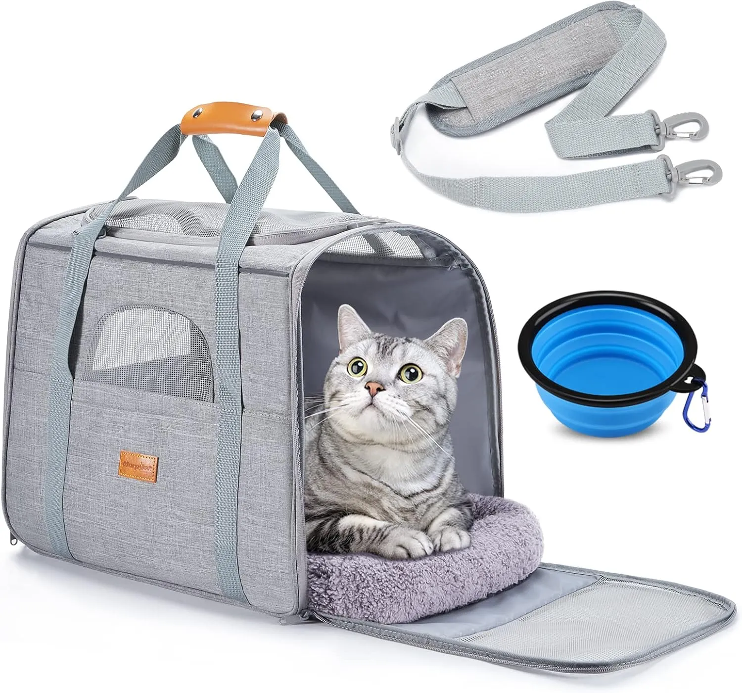 Portable Pet Bag - Folding Fabric Pet Carrier with Locking Safety Zippers, Airline Approved