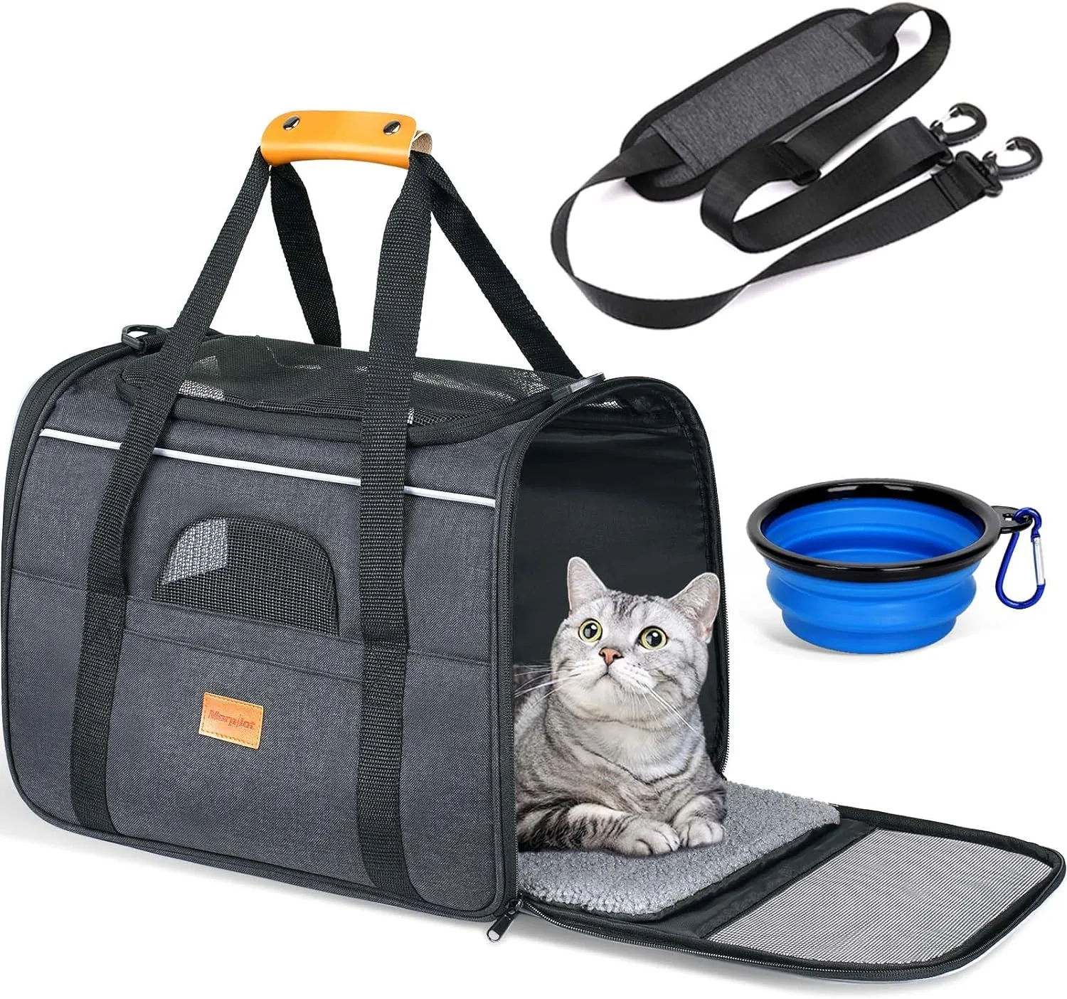 Portable Pet Bag - Folding Fabric Pet Carrier with Locking Safety Zippers, Airline Approved