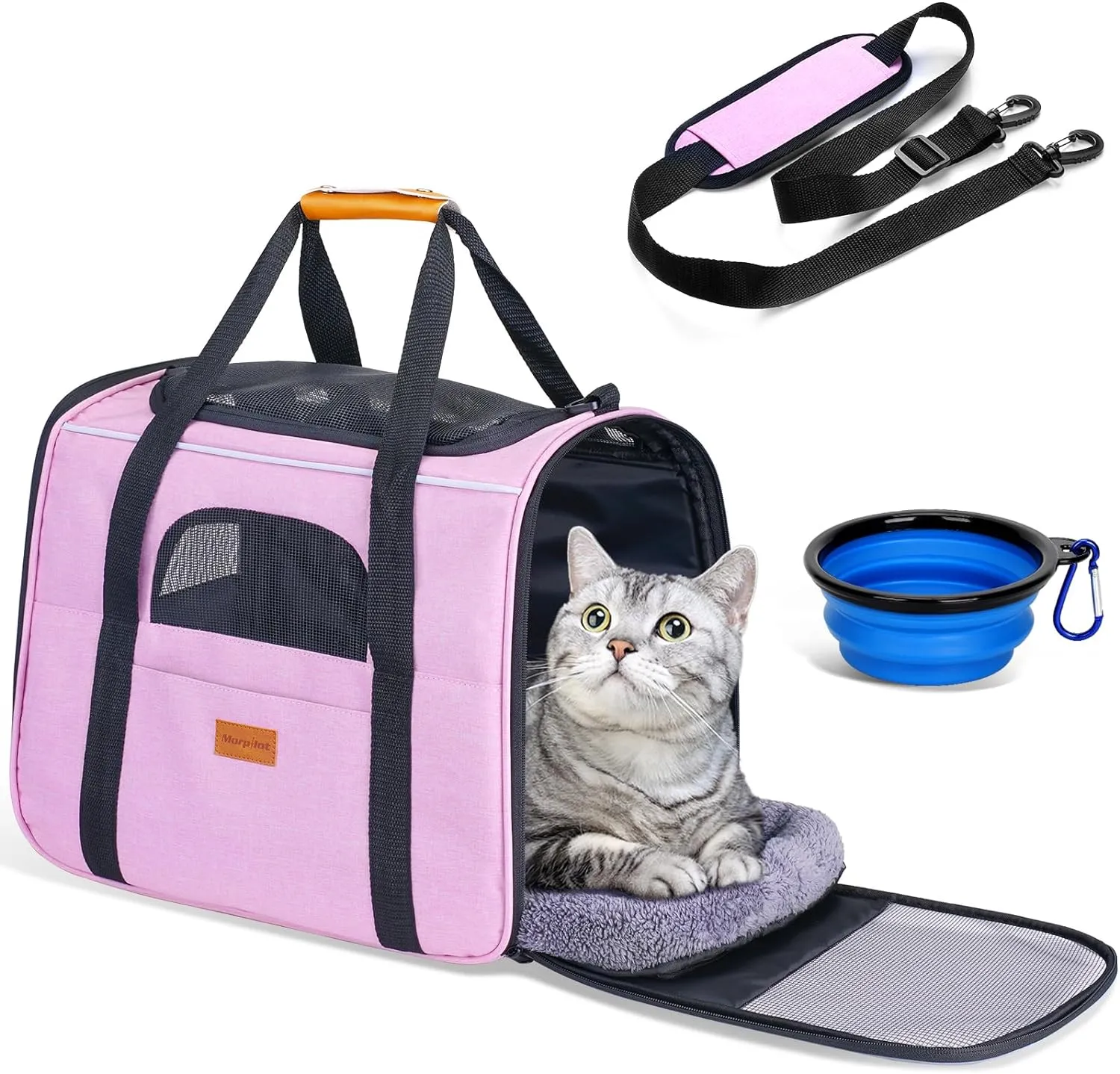 Portable Pet Bag - Folding Fabric Pet Carrier with Locking Safety Zippers, Airline Approved