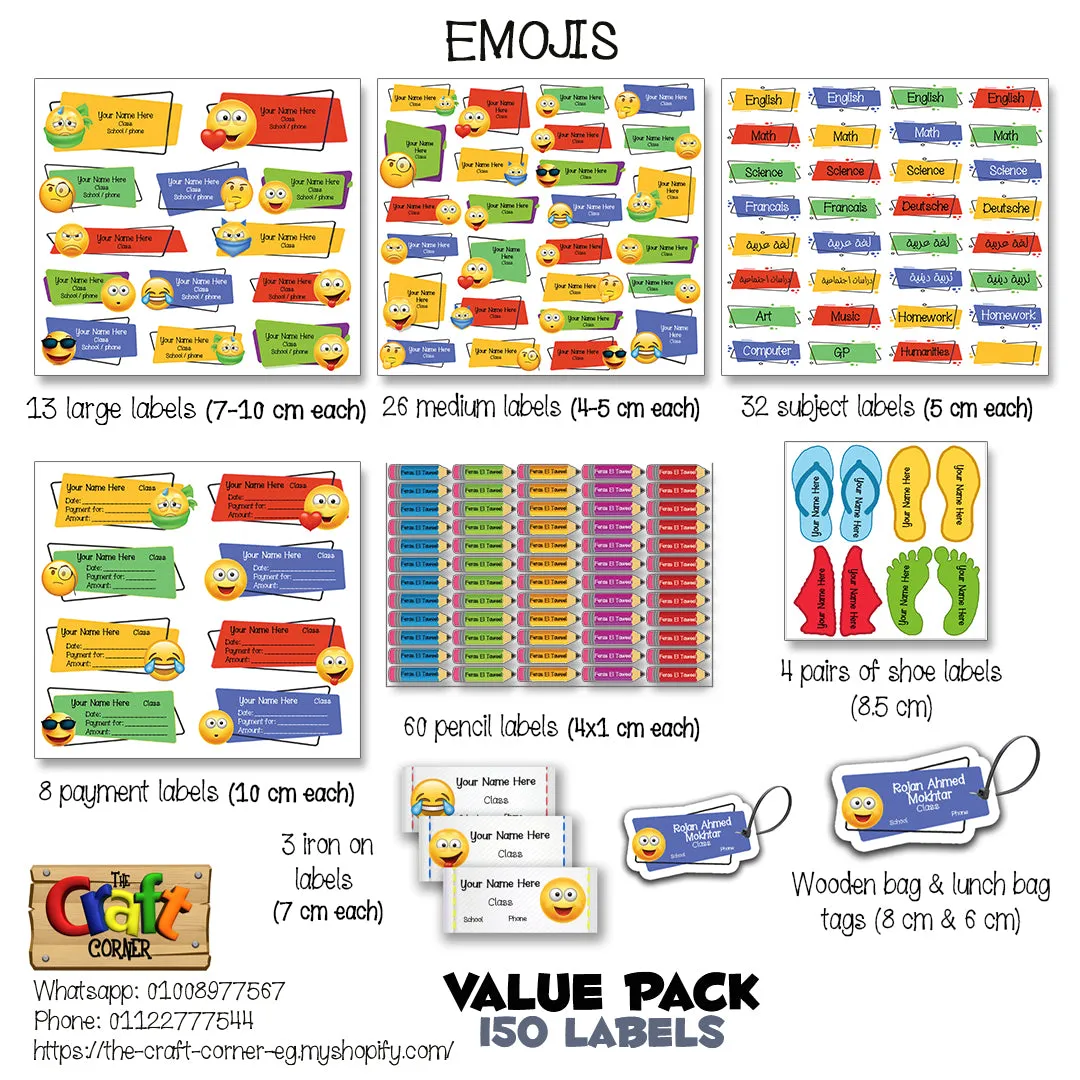 ""Emoji's" School labels packs