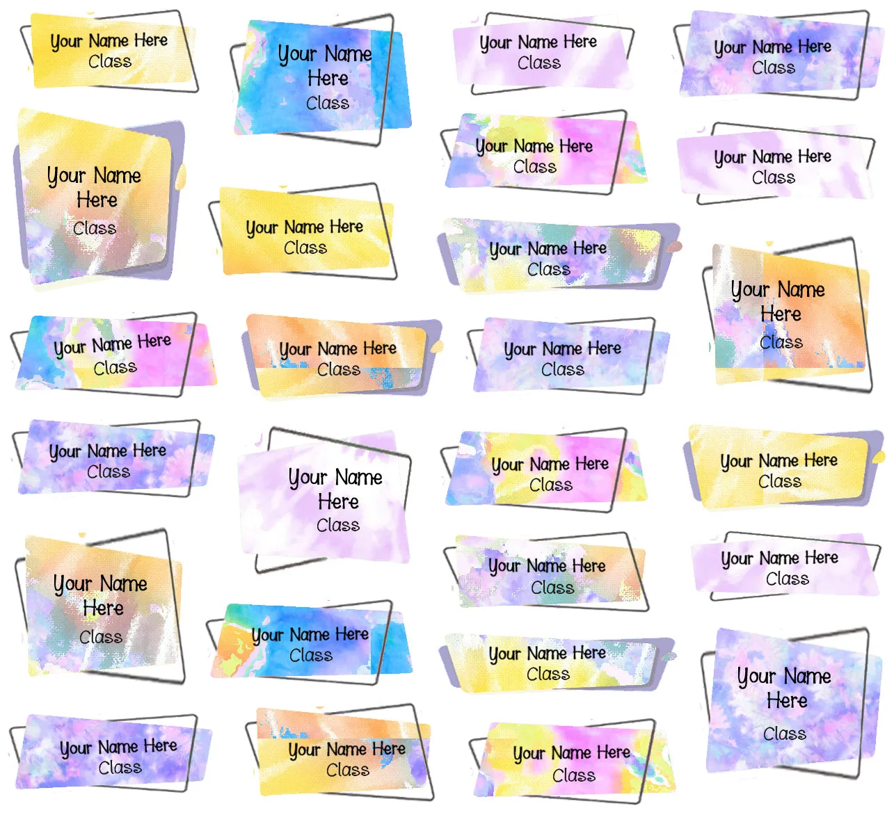 ""Tie dye" School labels packs