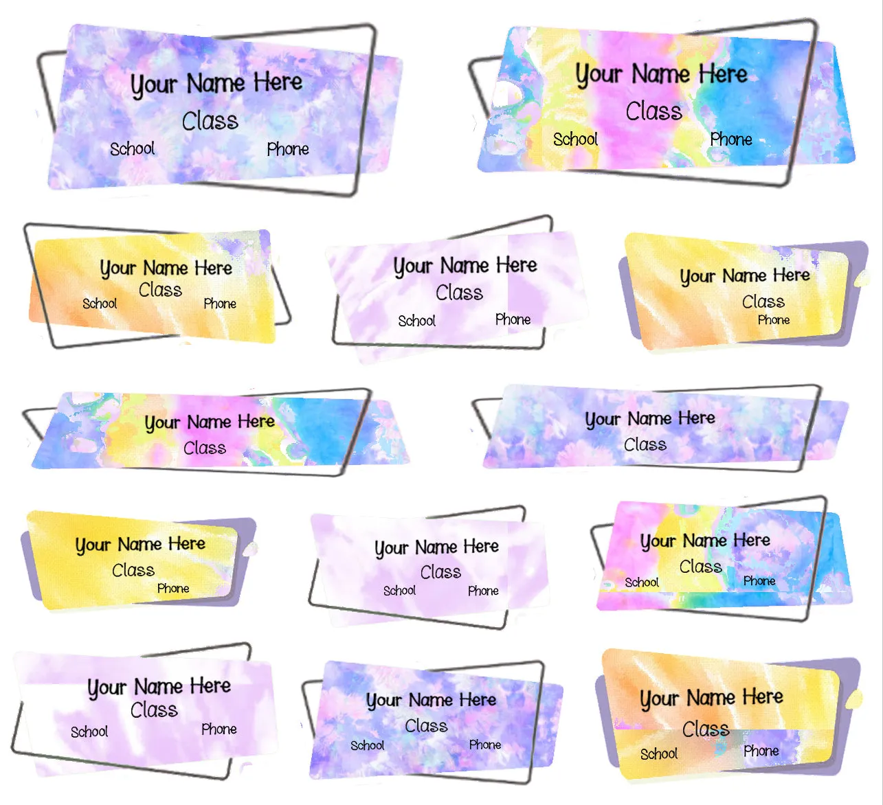 ""Tie dye" School labels packs