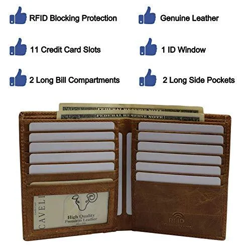 RFID Blocking Mens Leather Slim Bi-Fold Big Hipster European Wallet USA Series Gift Box RFID2502HU