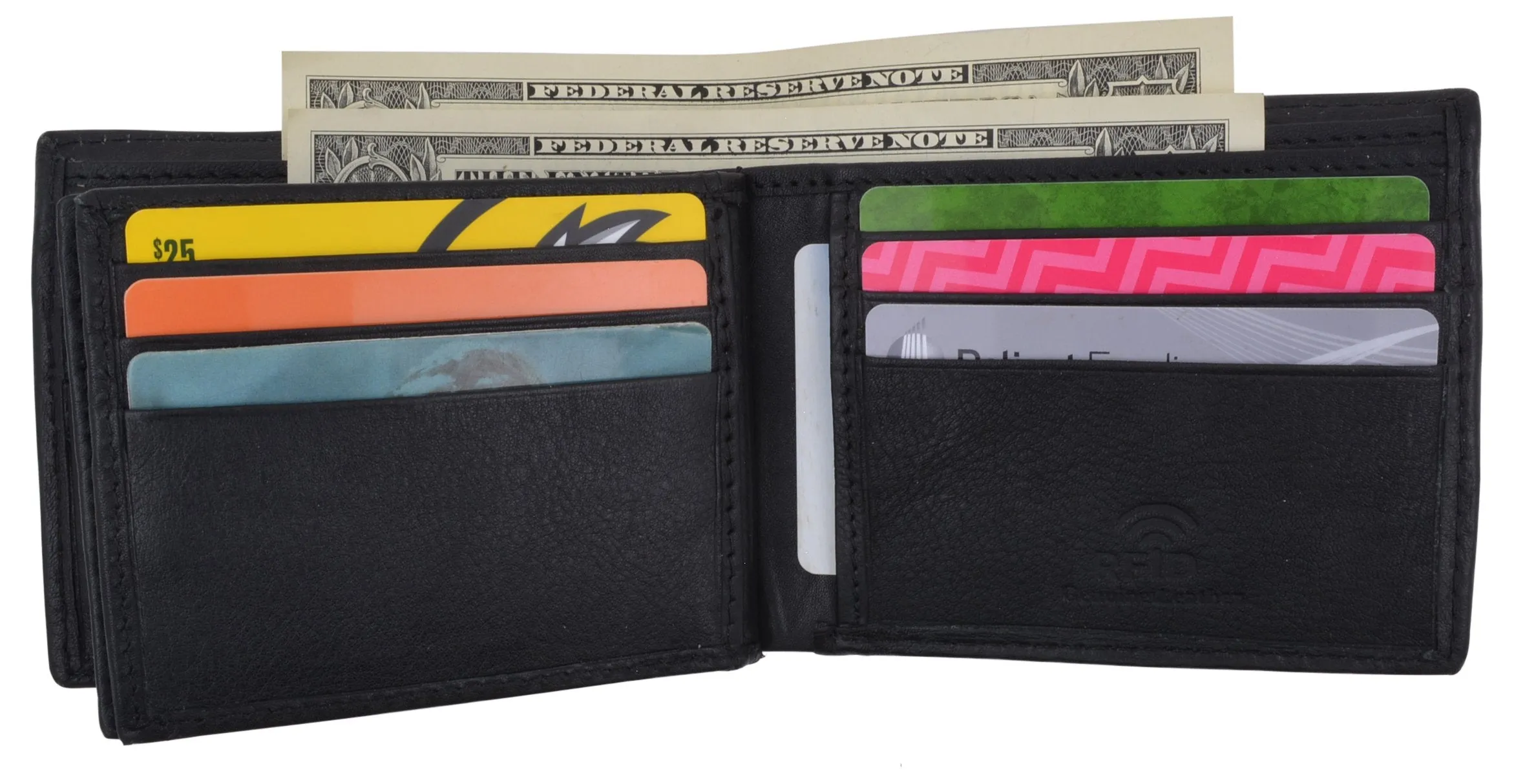 RFID Blocking Premium  Leather Black Men's Multi Card ID Holder Bifold Wallet with Gift Box RFID521852