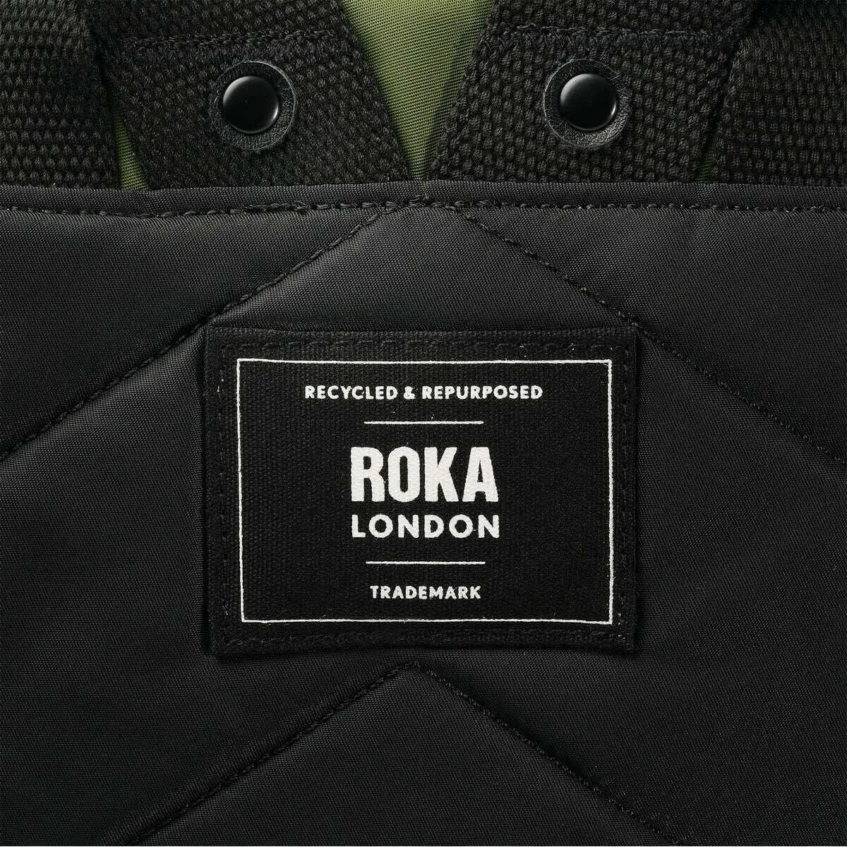 Roka Canfield B Medium Creative Waste Two Tone Recycled Nylon Backpack - Black/Avocado Green