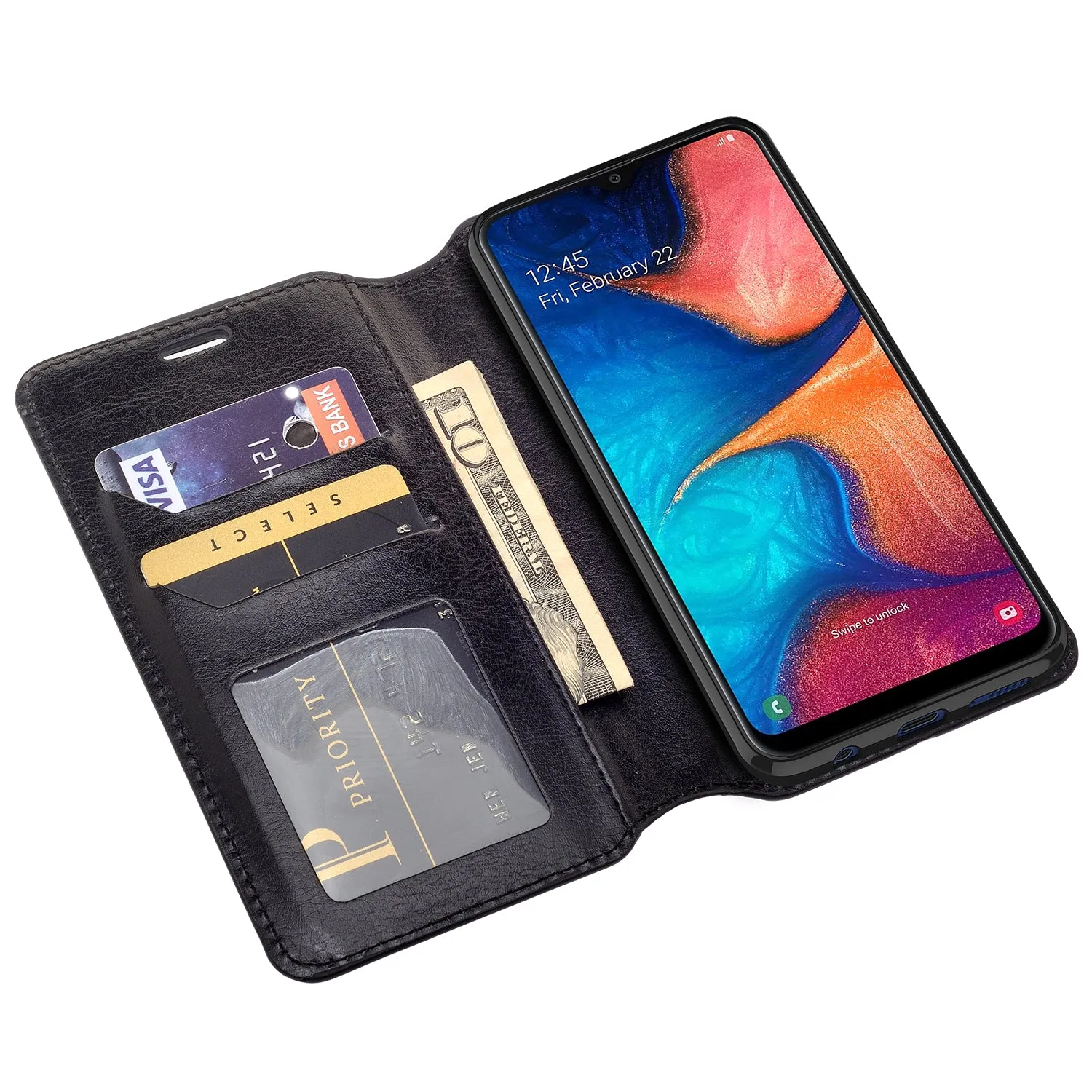 Samsung Galaxy A10e Case, Galaxy A10e Wallet Case, Pu Leather Wallet Case [Kickstand] with ID & Credit Card Slots for Galaxy A10e  - Black