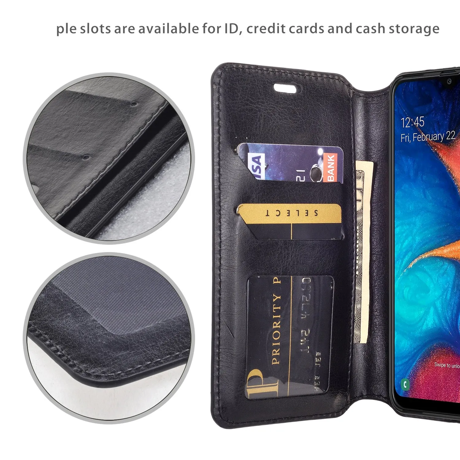 Samsung Galaxy A10e Case, Galaxy A10e Wallet Case, Pu Leather Wallet Case [Kickstand] with ID & Credit Card Slots for Galaxy A10e  - Black