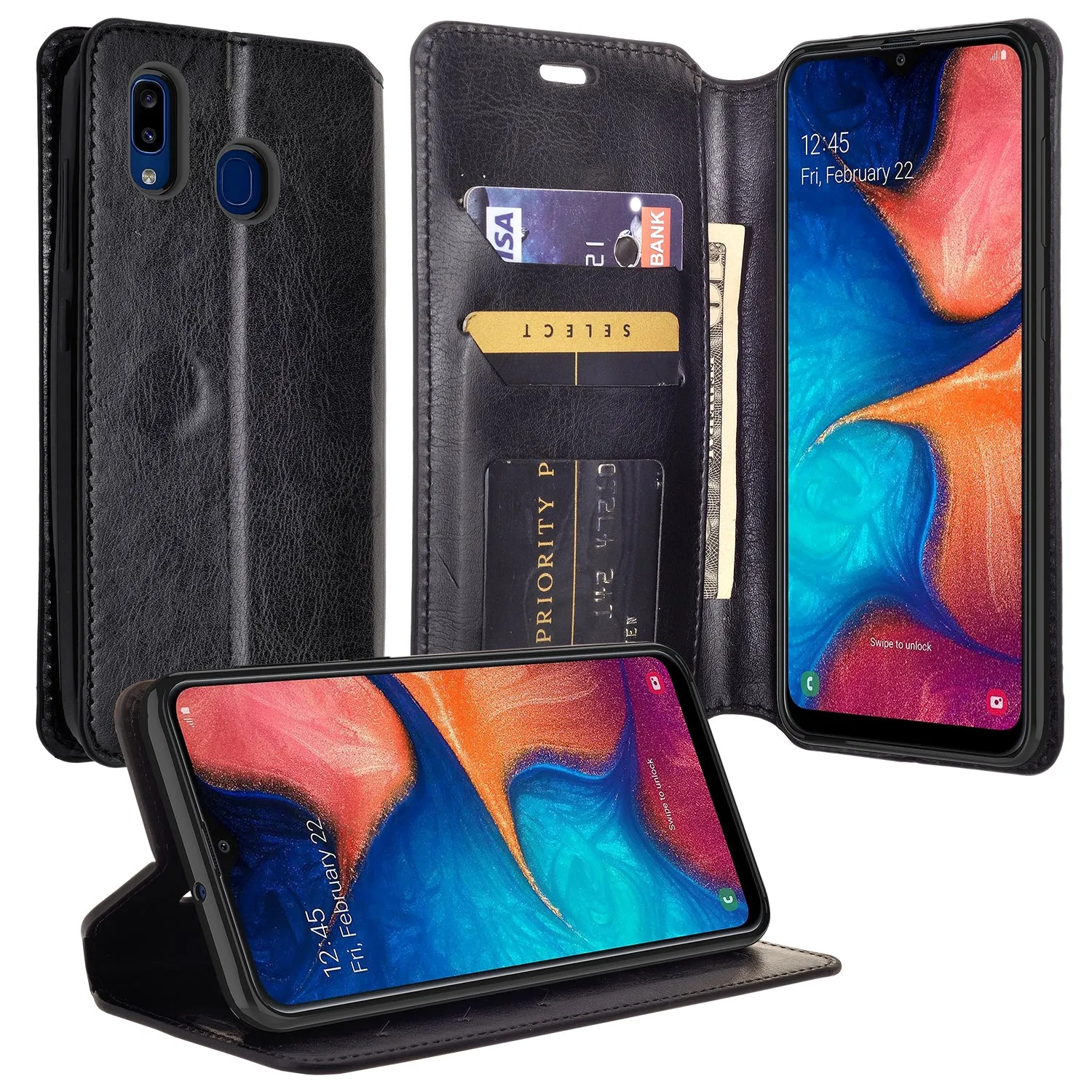 Samsung Galaxy A10e Case, Galaxy A10e Wallet Case, Pu Leather Wallet Case [Kickstand] with ID & Credit Card Slots for Galaxy A10e  - Black