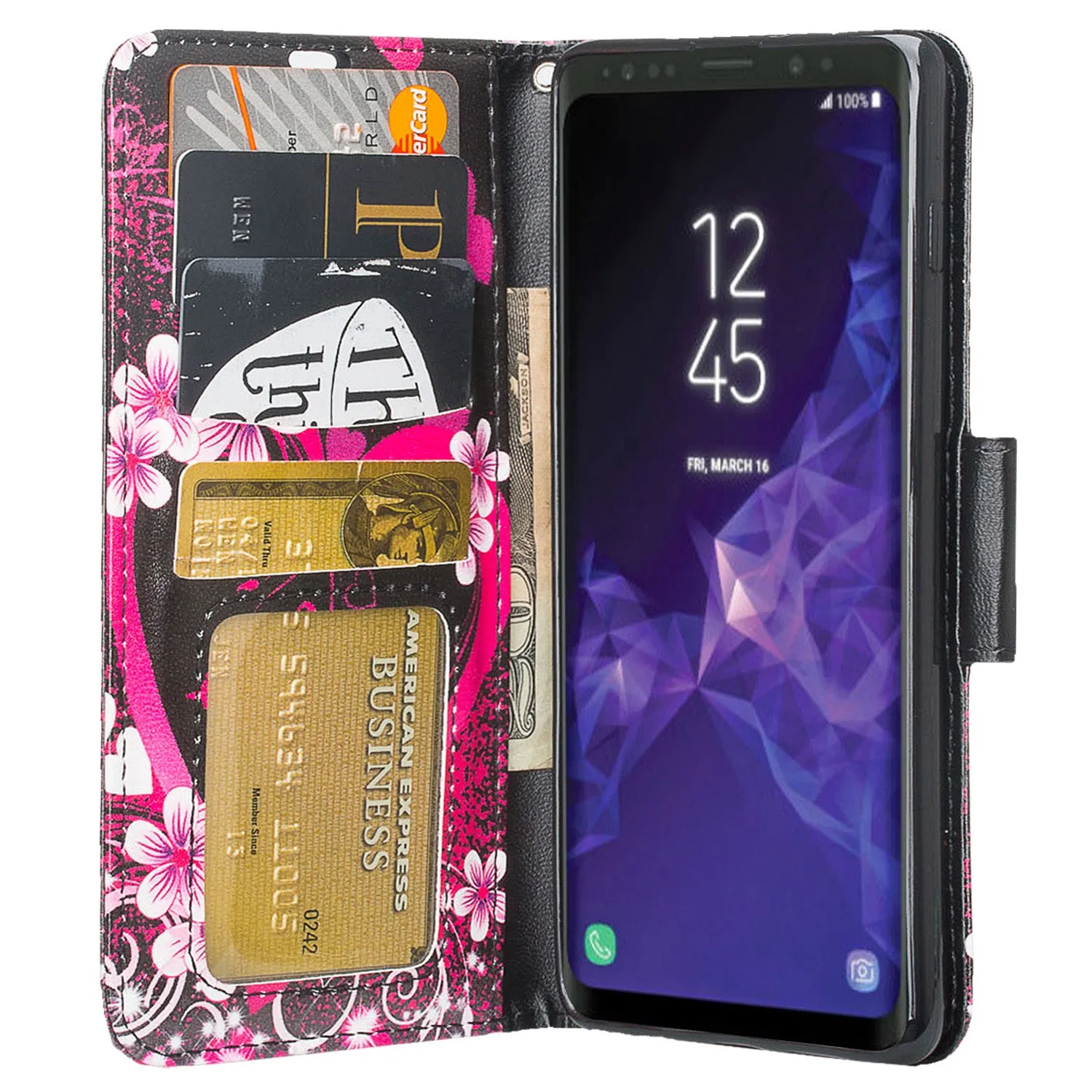 Samsung Galaxy S10 Plus Case, Galaxy S10  Wallet Case, Wrist Strap Pu Leather Wallet Case [Kickstand] with ID & Credit Card Slots - Heart Butterflies