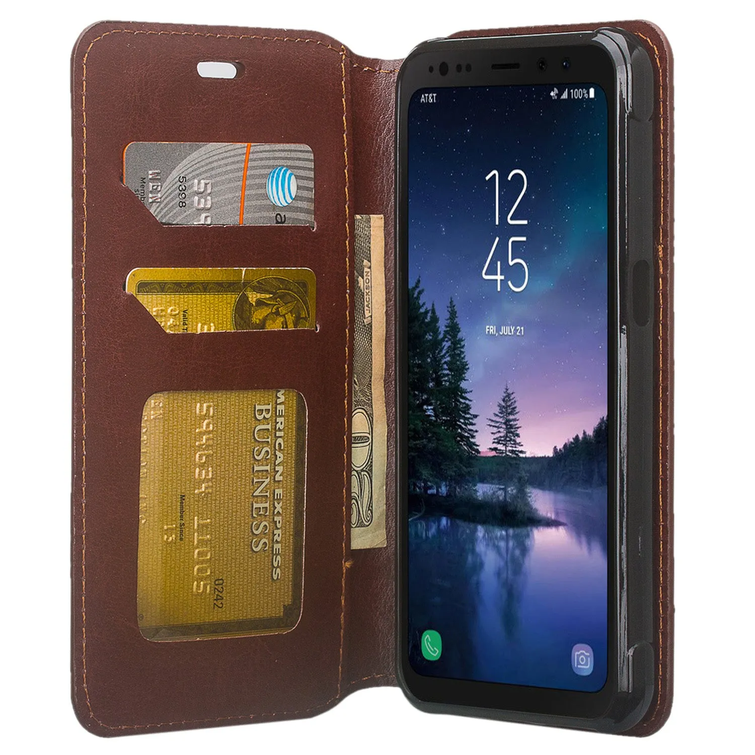 Samsung Galaxy S8 Active Wallet Case, Slim Flip Folio [Kickstand] Pu Leather Wallet Case with ID & Card Slots & Pocket - Brown