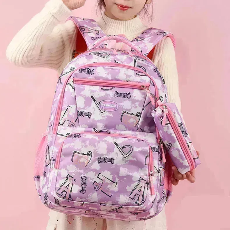 School Bag New Letter Print Backpack With Pencil Case Fashion Sweet Primary  Schoolbag For Girls Boys