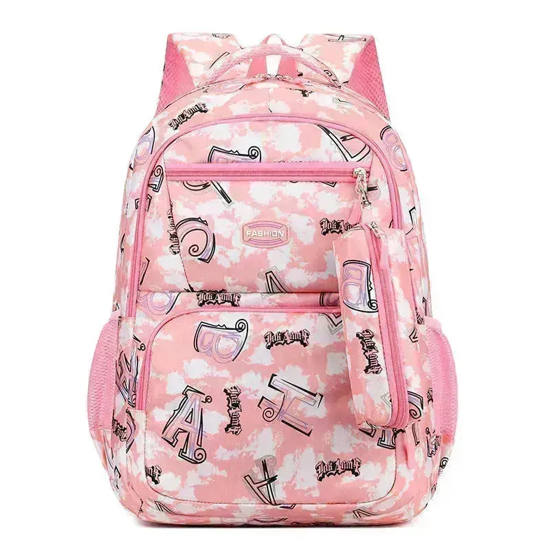 School Bag New Letter Print Backpack With Pencil Case Fashion Sweet Primary  Schoolbag For Girls Boys