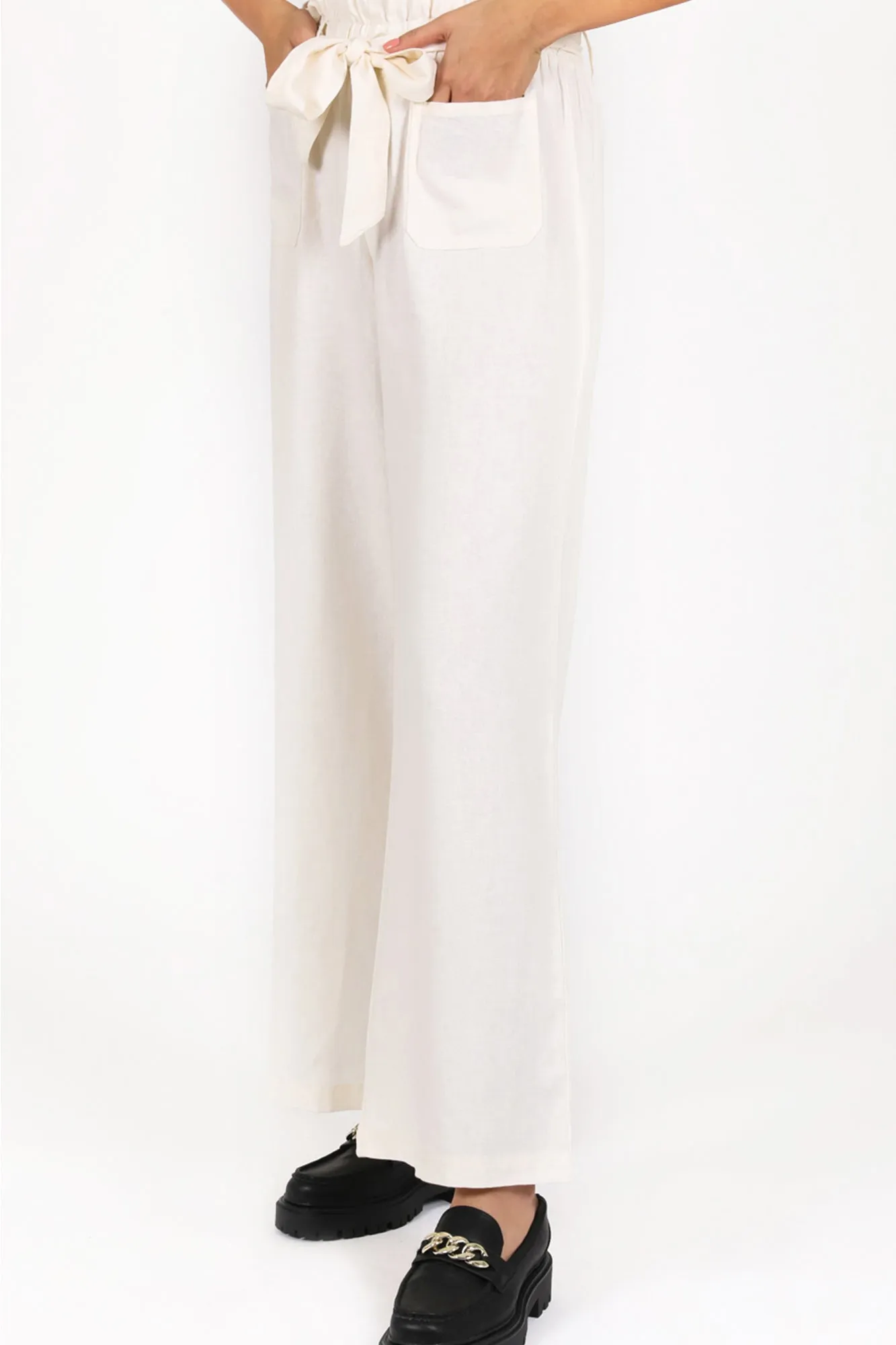 SELF TIE PAPER BAG WIDE LEG - ECRU