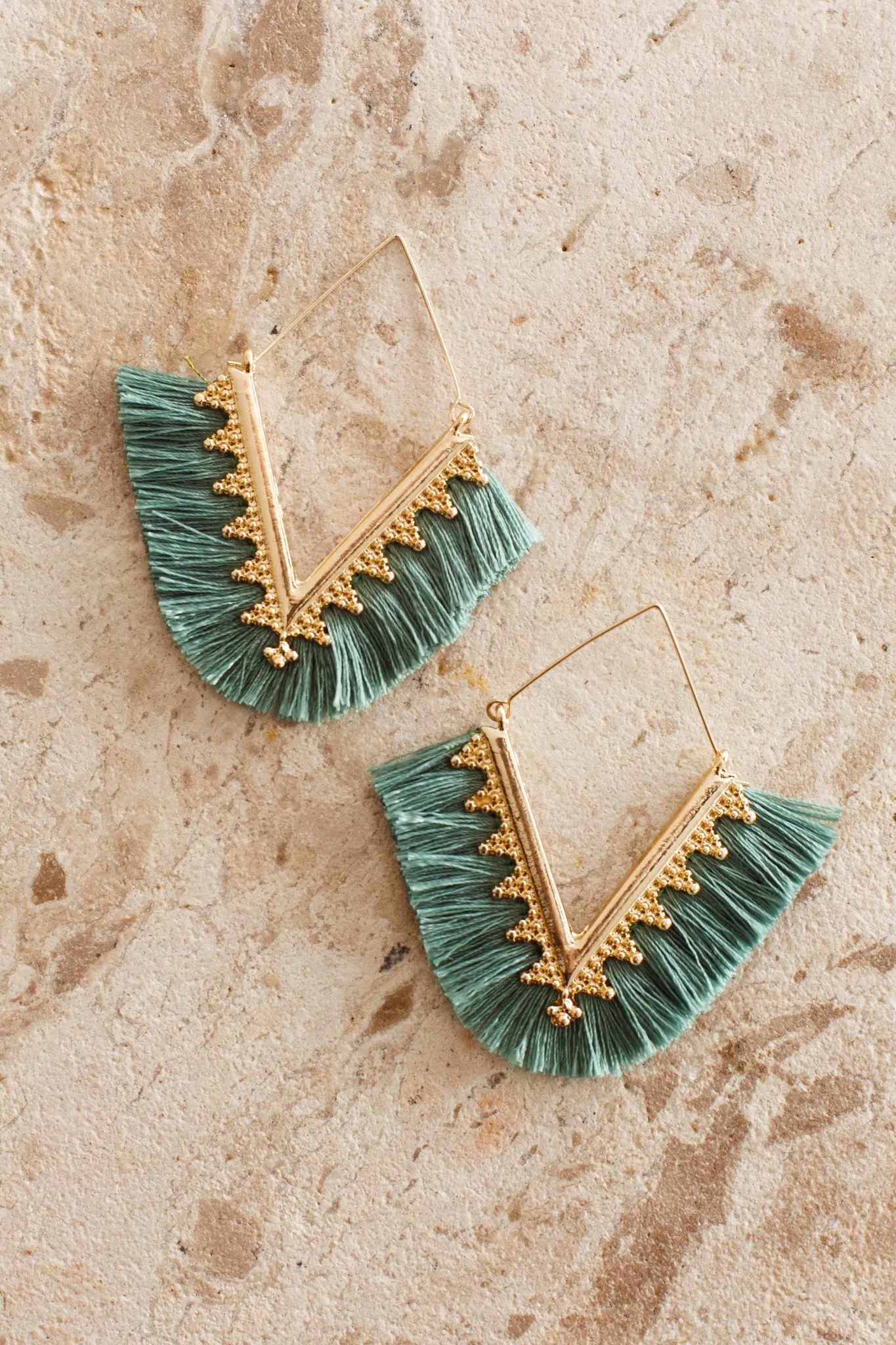 Sheba Gold Fringe Earrings Green