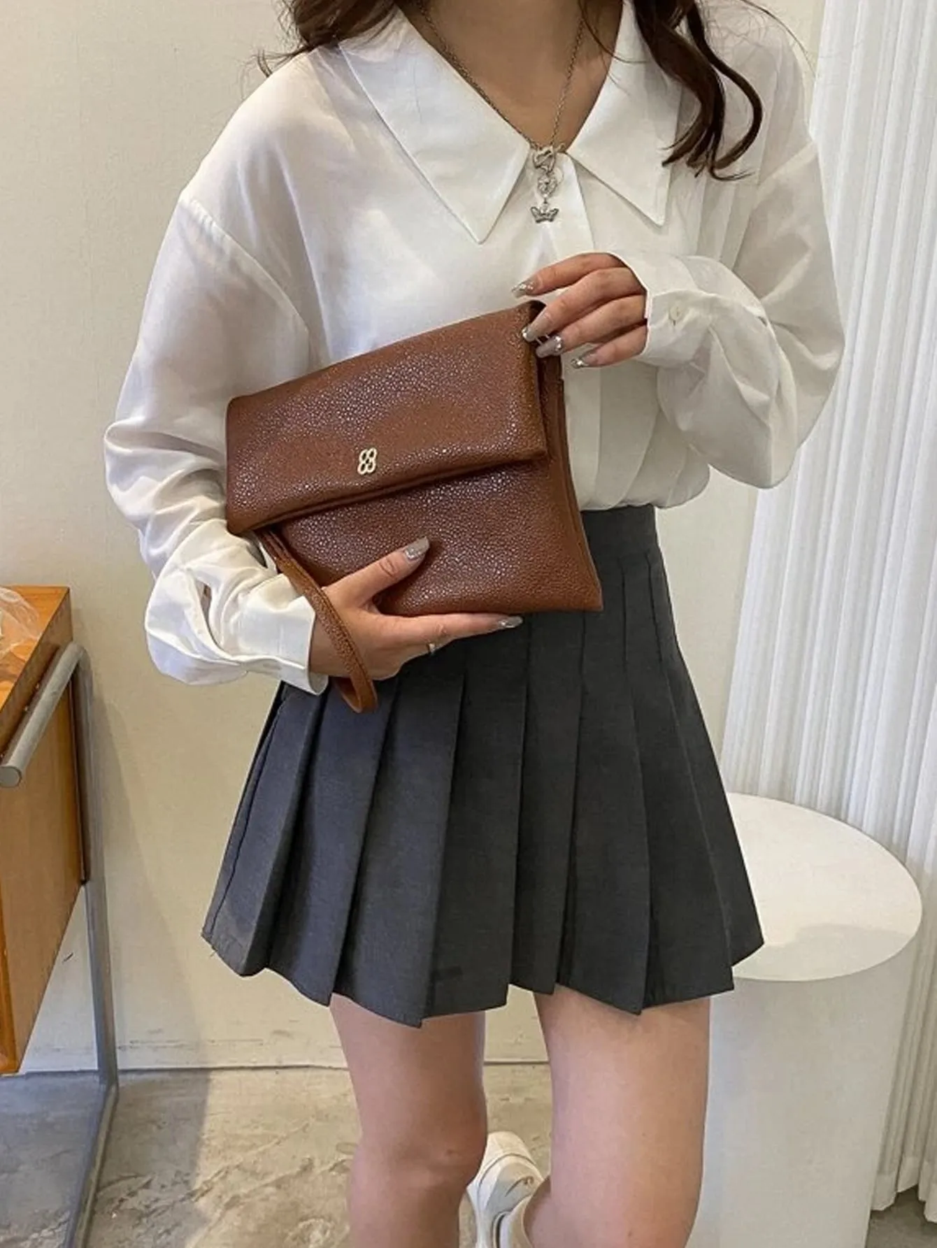 SHEIN Fashionable,Minimalist,Casual,Litchi Embossed Flap Square Bag For Girl, Teen Girls