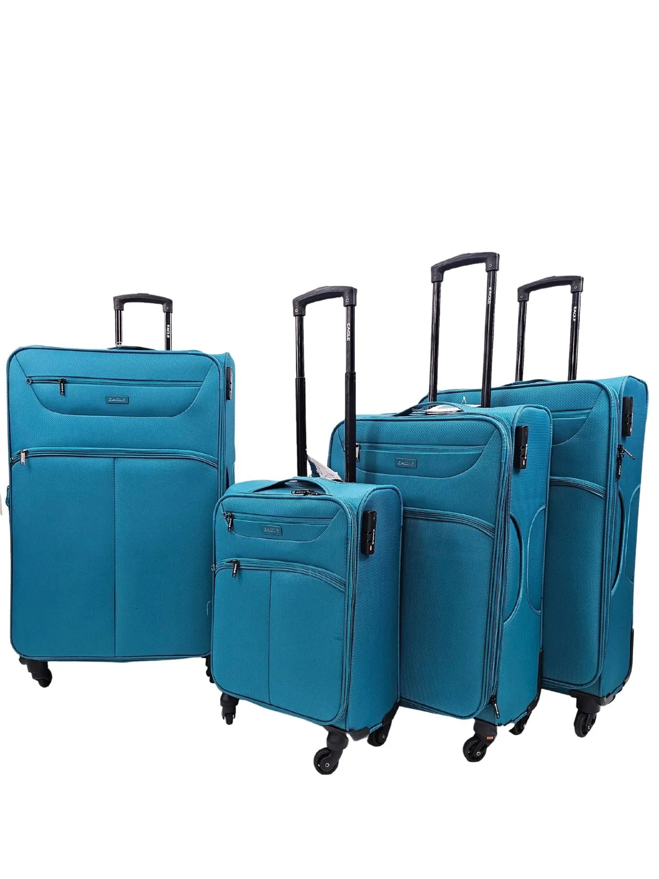 Soft Case Suitcase 4 Wheels Cabin Check In Hand Luggage Trolley Pin Combination Zipped Compartments