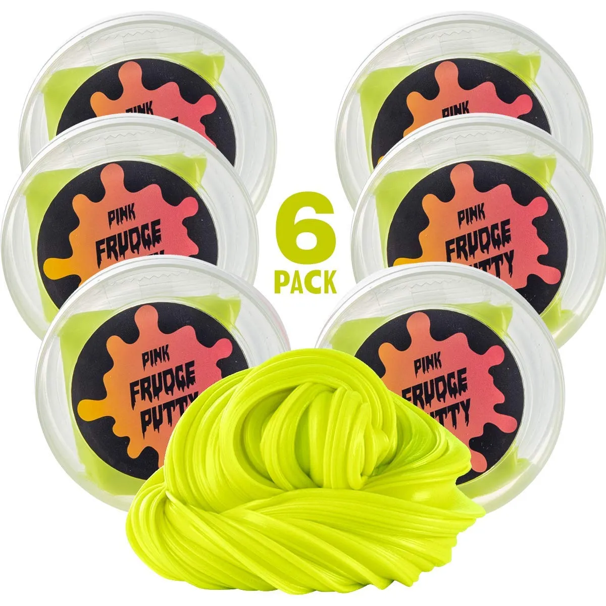 Squeeze Craft 6 Pack Yellow Glow in The Dark Frudge Putty - 2 oz. Per Container, Neon