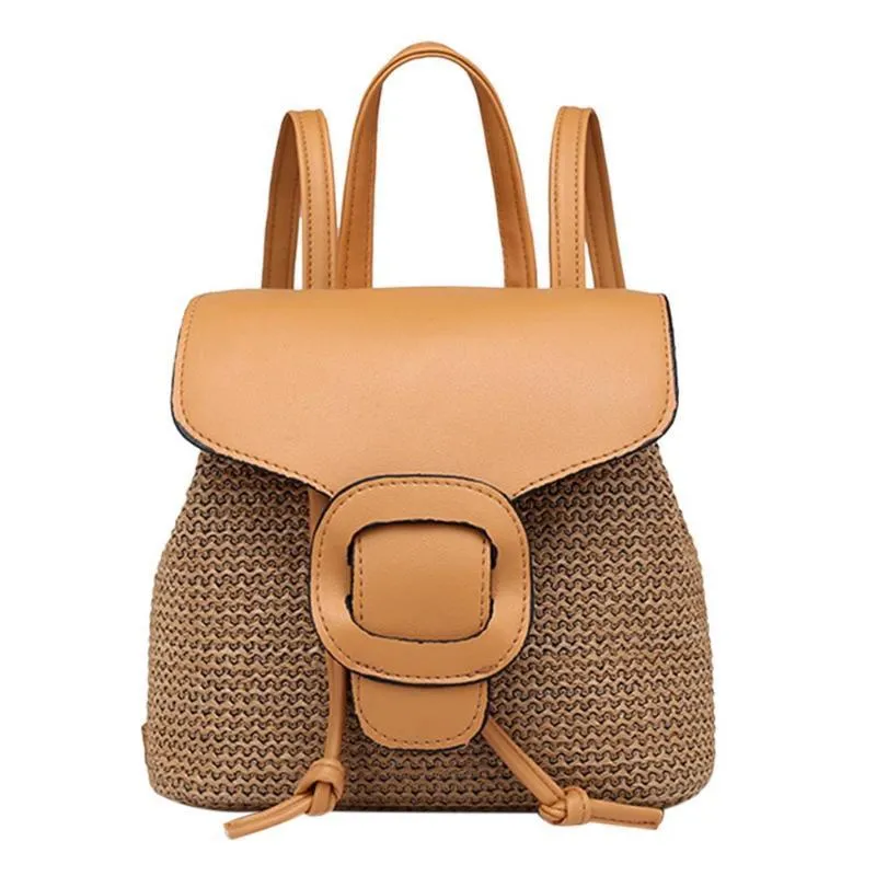 Straw Arcuate Shoulder Strap Flap Backpack