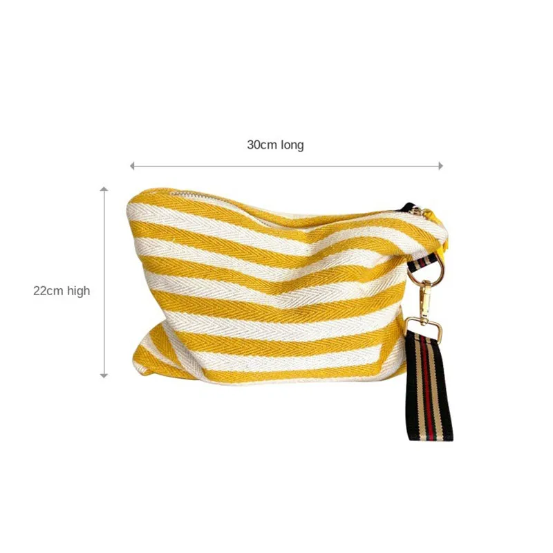 Striped Pattern Makeup Travel Pouches with Pompom Keychains