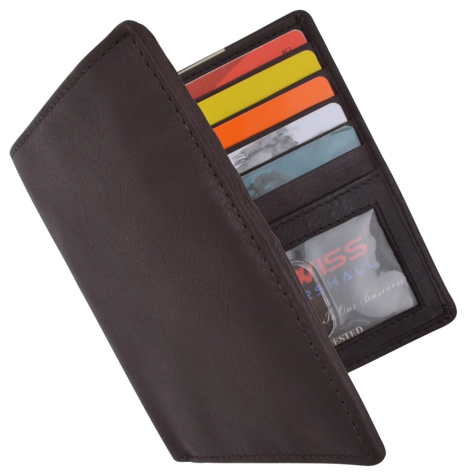 Swiss Marshall RFID Hipster Bifold Mens Premium Leather 2 ID Card Holder Slim Wallet