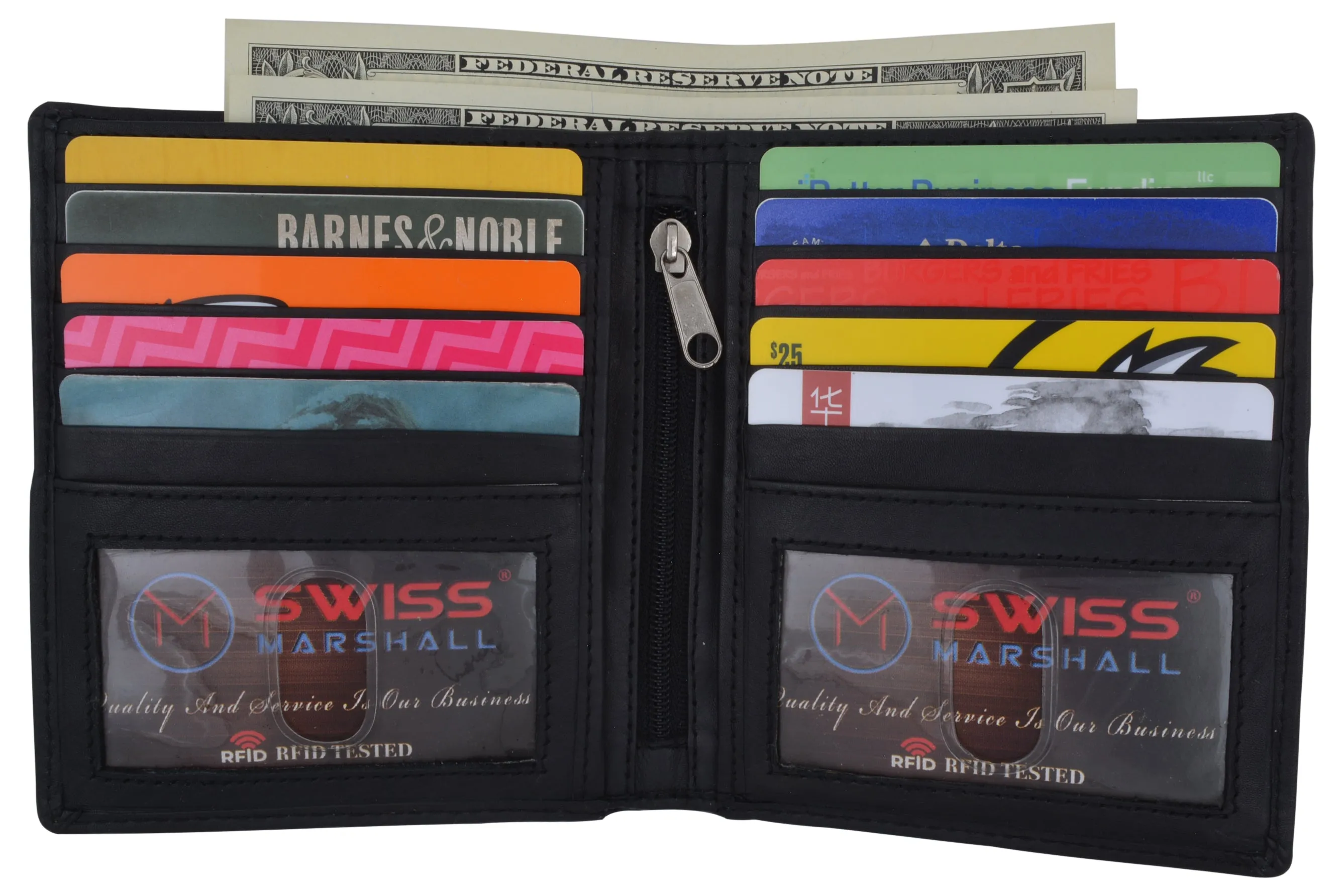 Swiss Marshall RFID Hipster Bifold Mens Premium Leather 2 ID Card Holder Slim Wallet