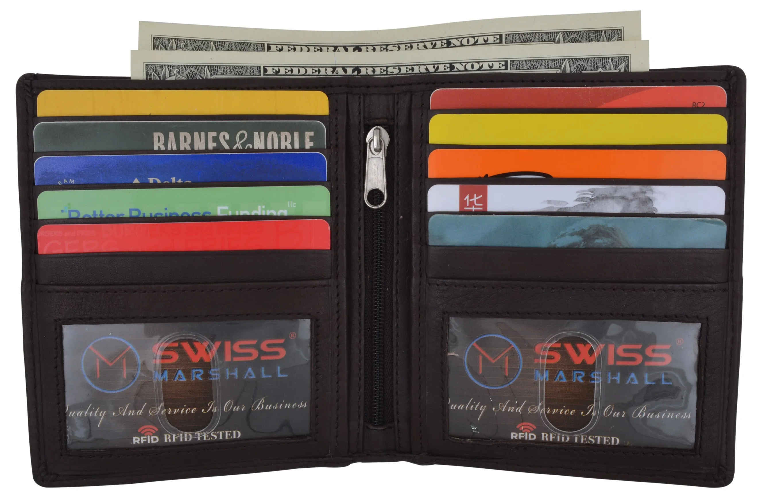 Swiss Marshall RFID Hipster Bifold Mens Premium Leather 2 ID Card Holder Slim Wallet